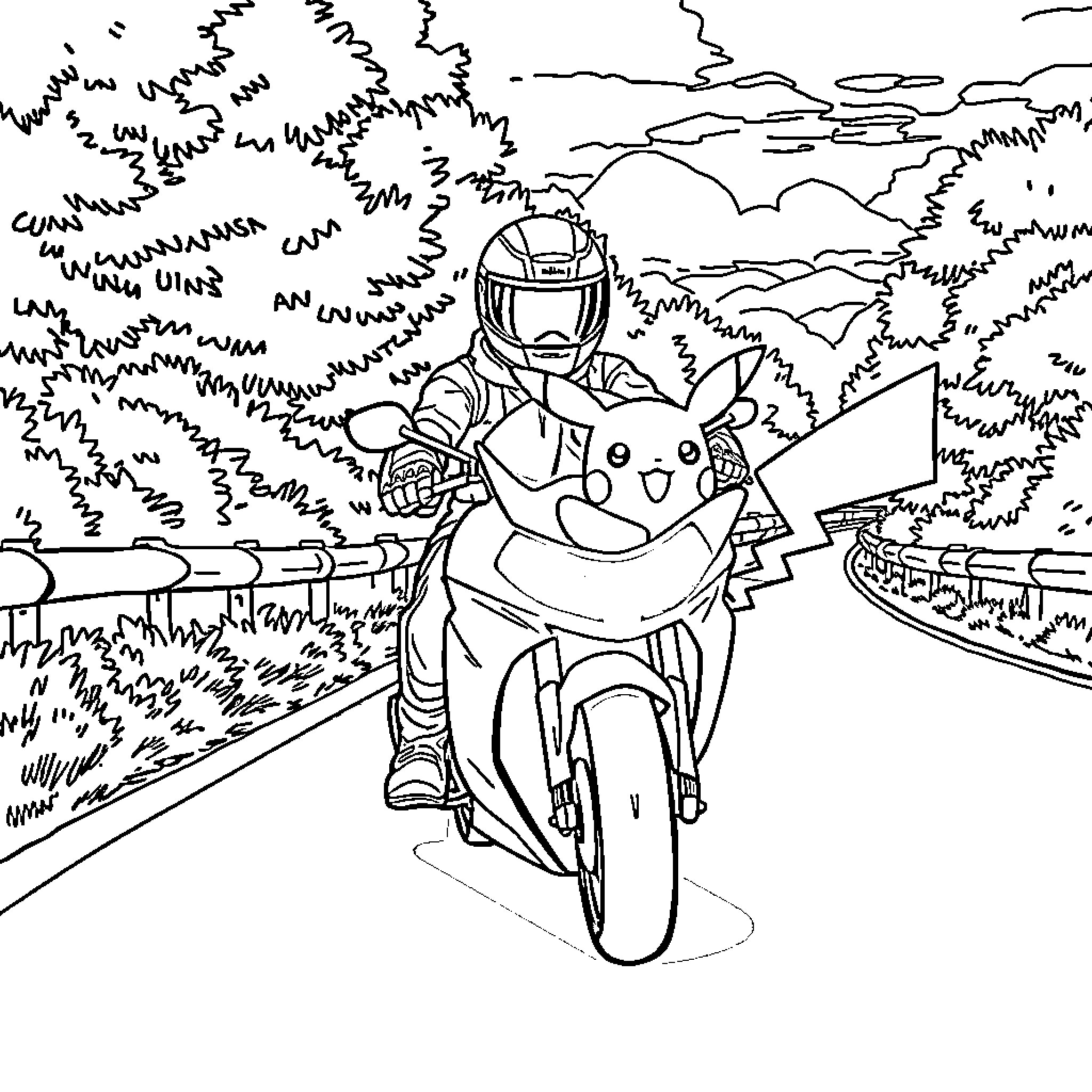 Rider and Companion Exploring the Countryside Coloring Page (free black-and-white line drawing printable PDF for all, from beginners to advanced learners, including children, teens, adults, and seniors)