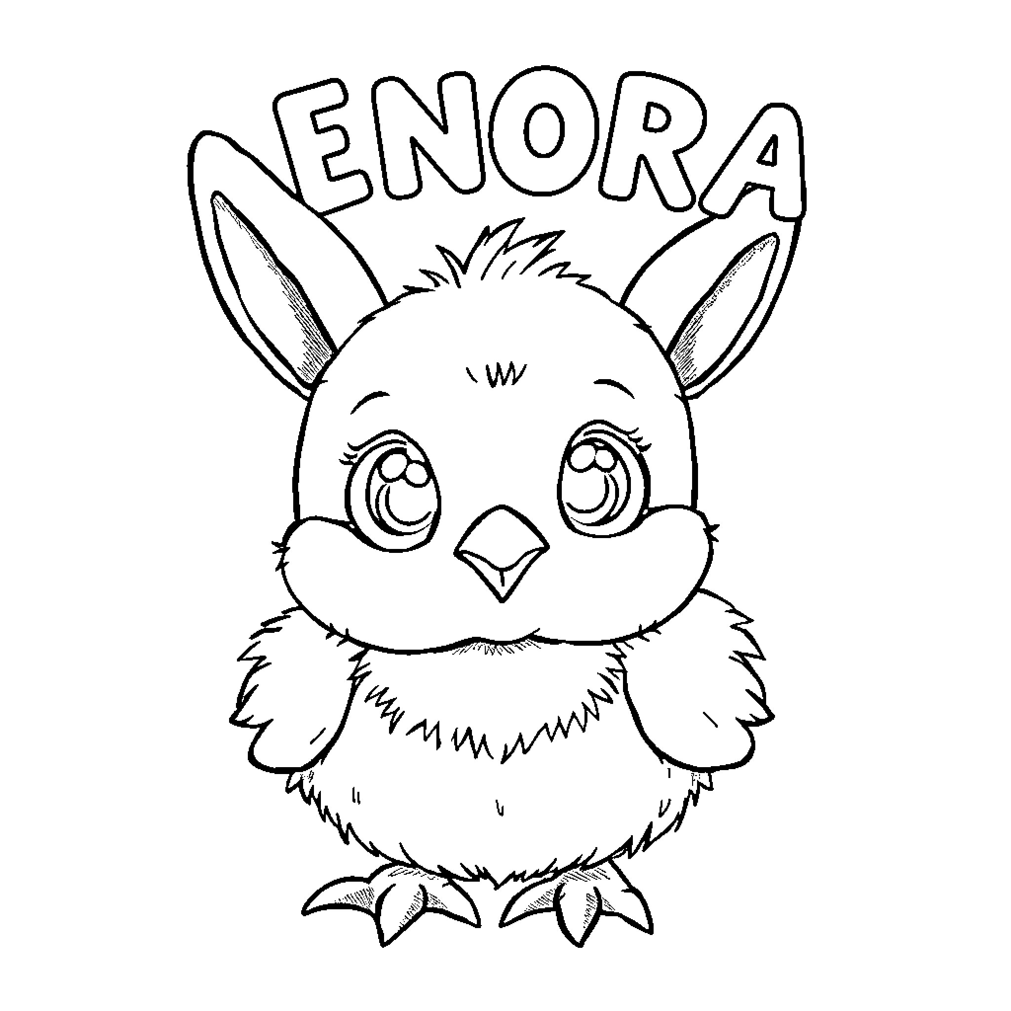 Chick with big eyes and cute expression Coloring Page (free black-and-white line drawing printable PDF for all, from beginners to advanced learners, including children, teens, adults, and seniors)
