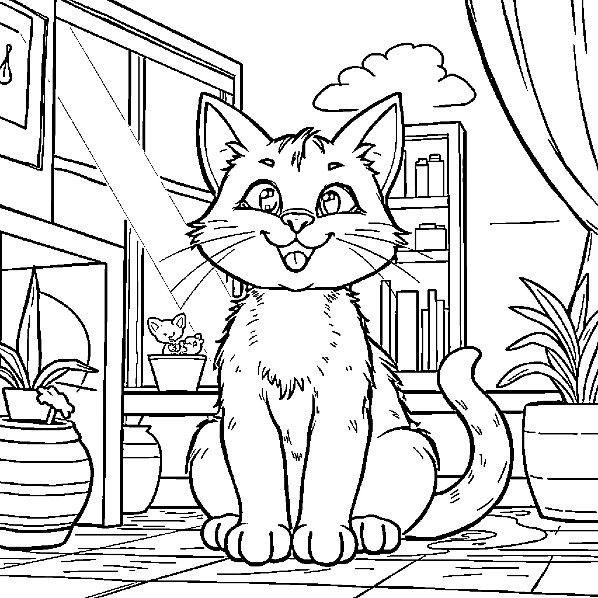 Dikkie Dik's Cozy Home Adventure Coloring Page (free black-and-white line drawing printable PDF for all, from beginners to advanced learners, including children, teens, adults, and seniors)