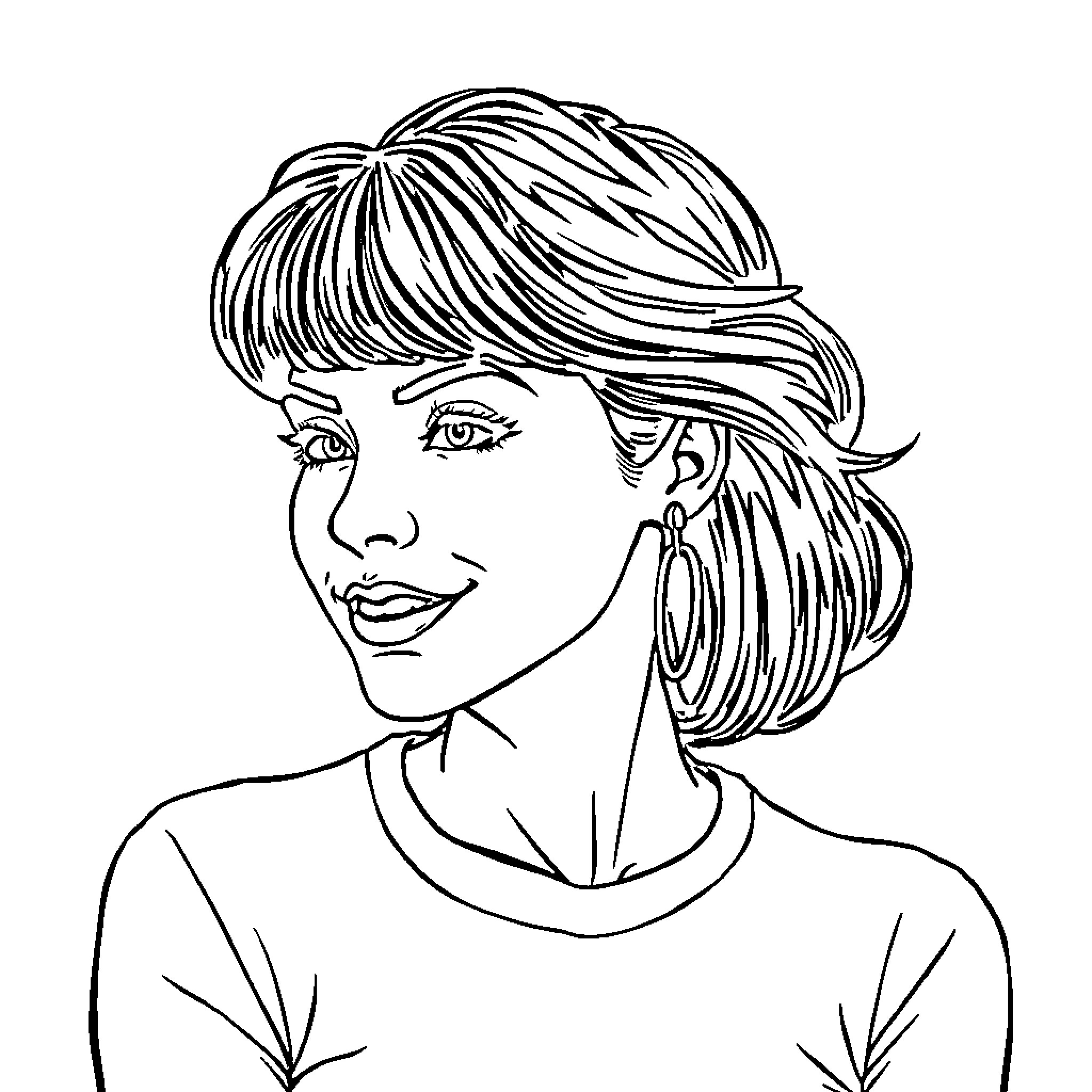 Transgender Woman Posing with Stylish Hairstyle Coloring Page (free black-and-white line drawing printable PDF for all, from beginners to advanced learners, including children, teens, adults, and seniors)