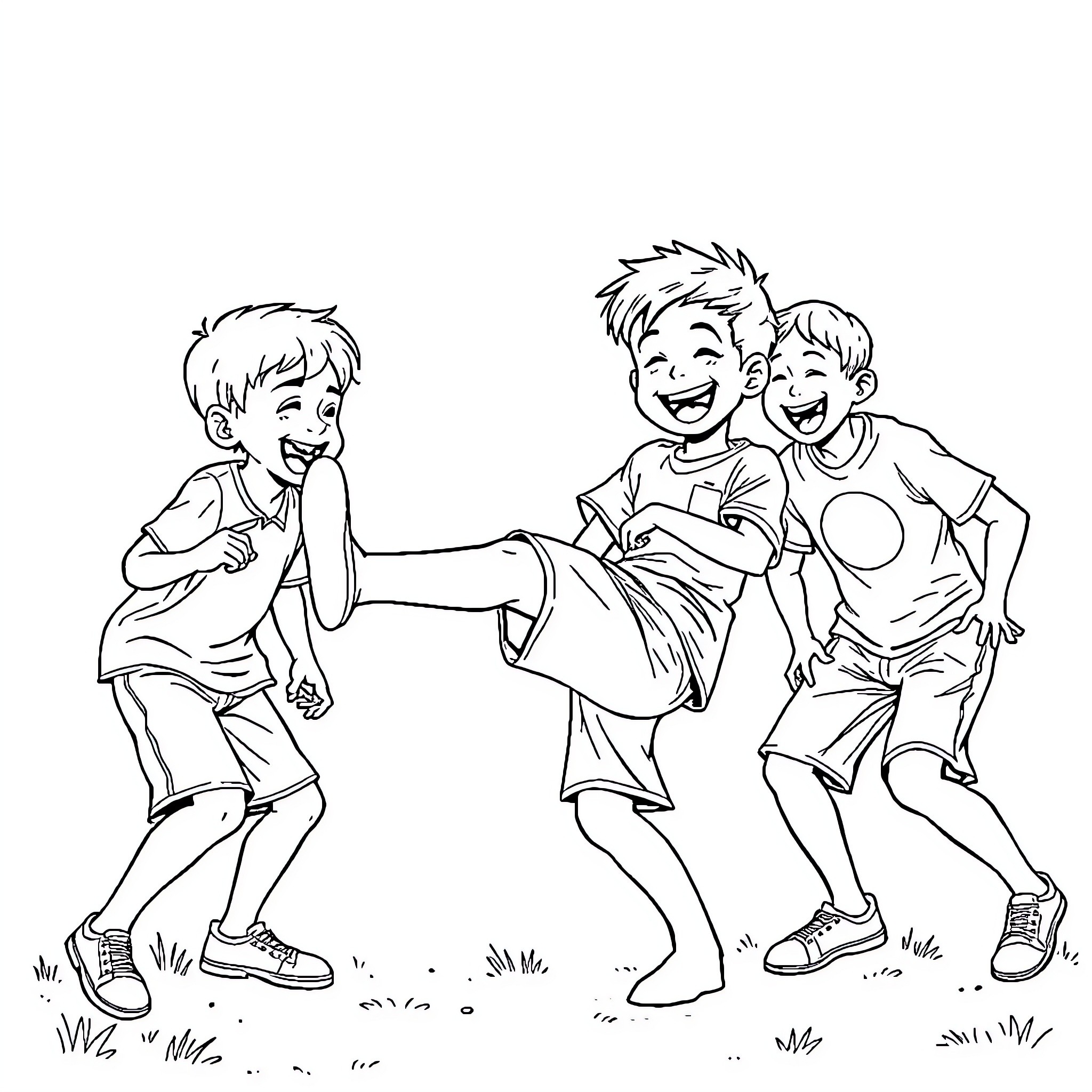 Kids playing and having fun together Coloring Page (free black-and-white line drawing printable PDF for all, from beginners to advanced learners, including children, teens, adults, and seniors)
