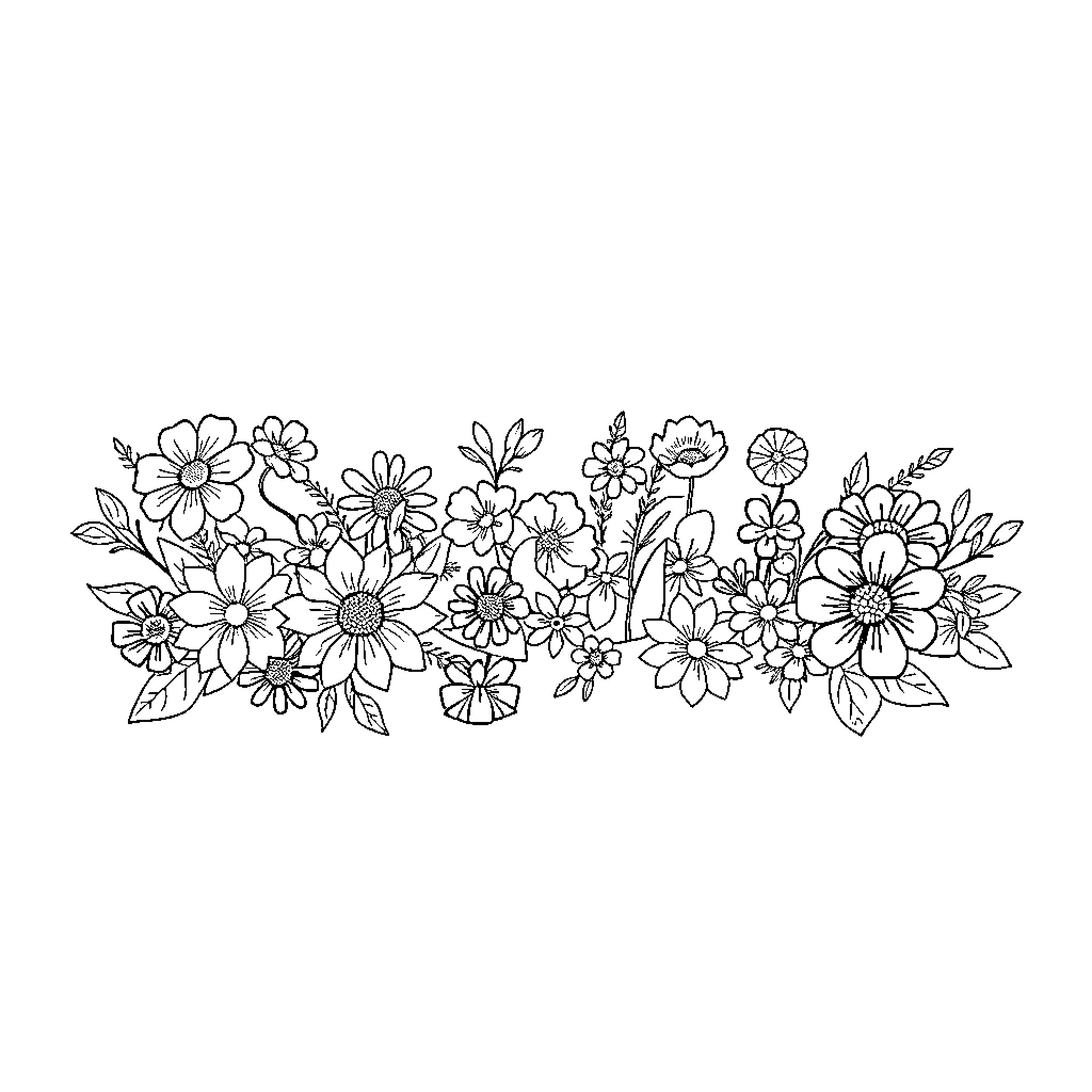 Sophia's Floral Bouquet Coloring Page (free black-and-white line drawing printable PDF for all, from beginners to advanced learners, including children, teens, adults, and seniors)