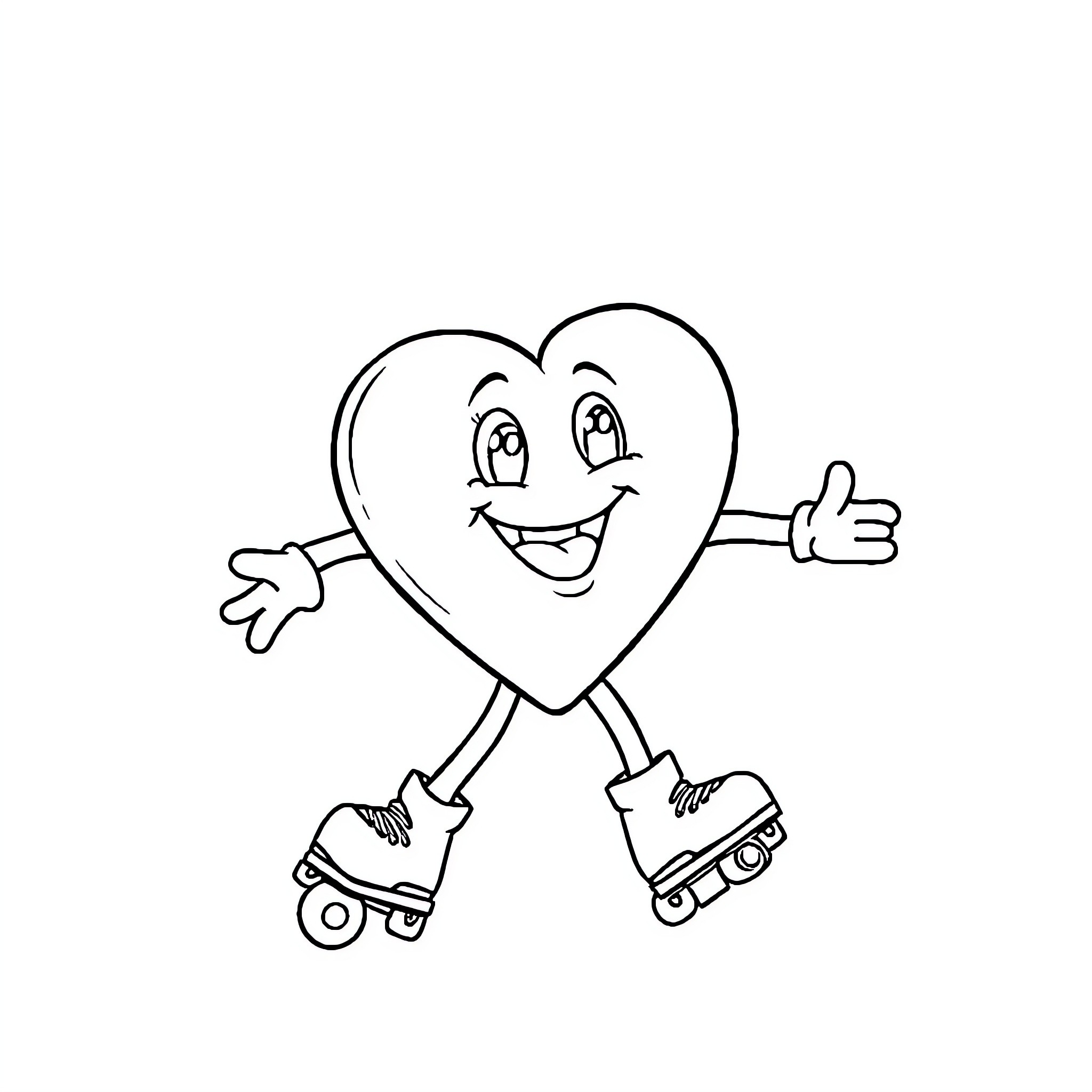 Heart figure roller skating happily Coloring Page (free black-and-white line drawing printable PDF for all, from beginners to advanced learners, including children, teens, adults, and seniors)