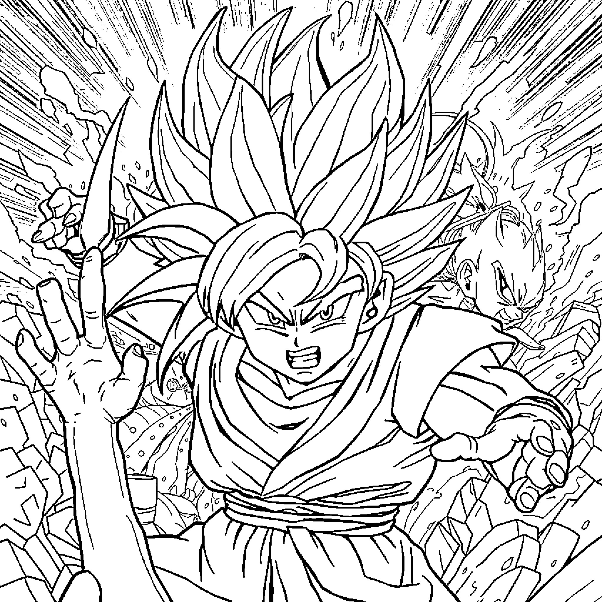 Dragon Warrior's Fierce Battle Stance Coloring Page (free black-and-white line drawing printable PDF for all, from beginners to advanced learners, including children, teens, adults, and seniors)