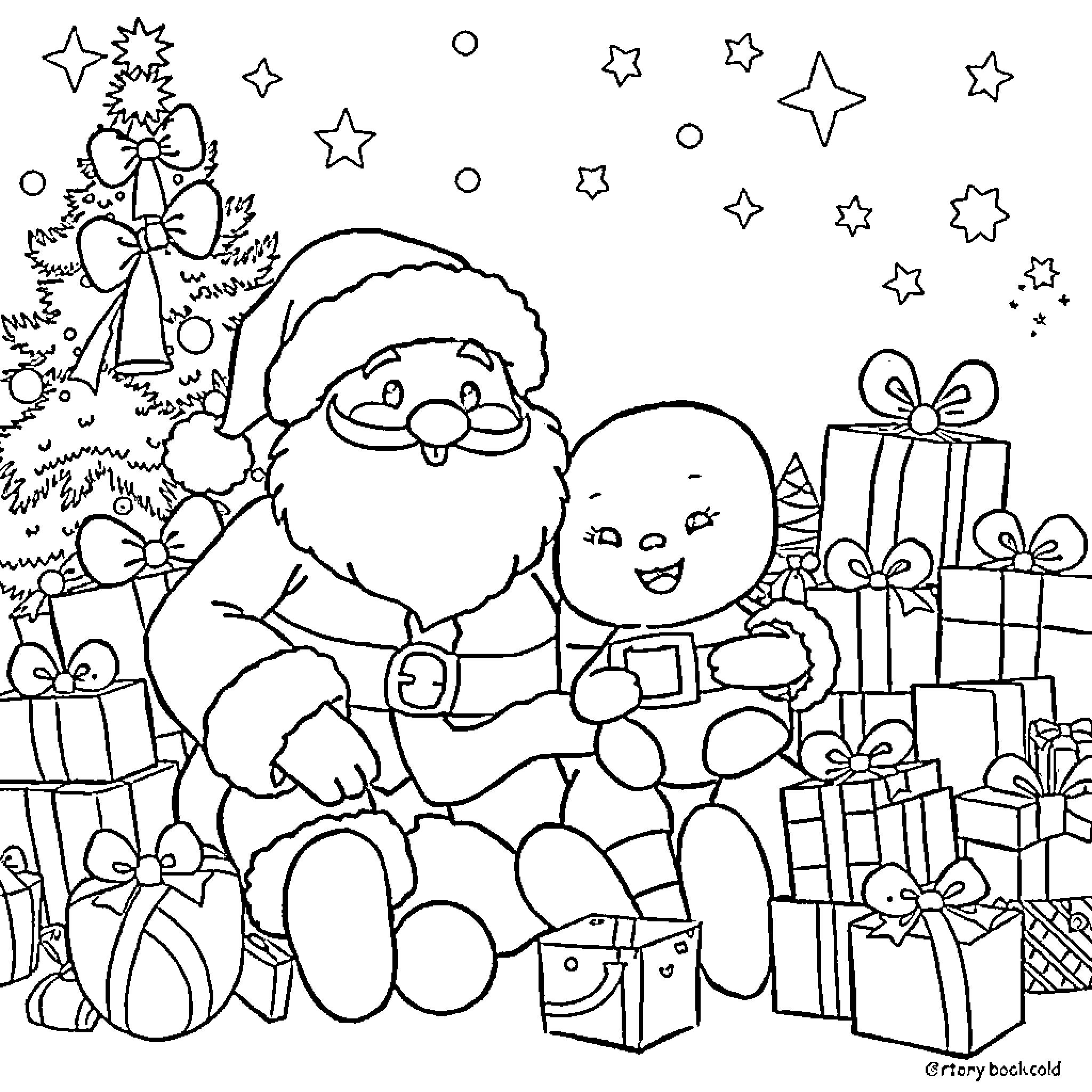 Lalabubu's Christmas Wonderland Coloring Page (free black-and-white line drawing printable PDF for all, from beginners to advanced learners, including children, teens, adults, and seniors)
