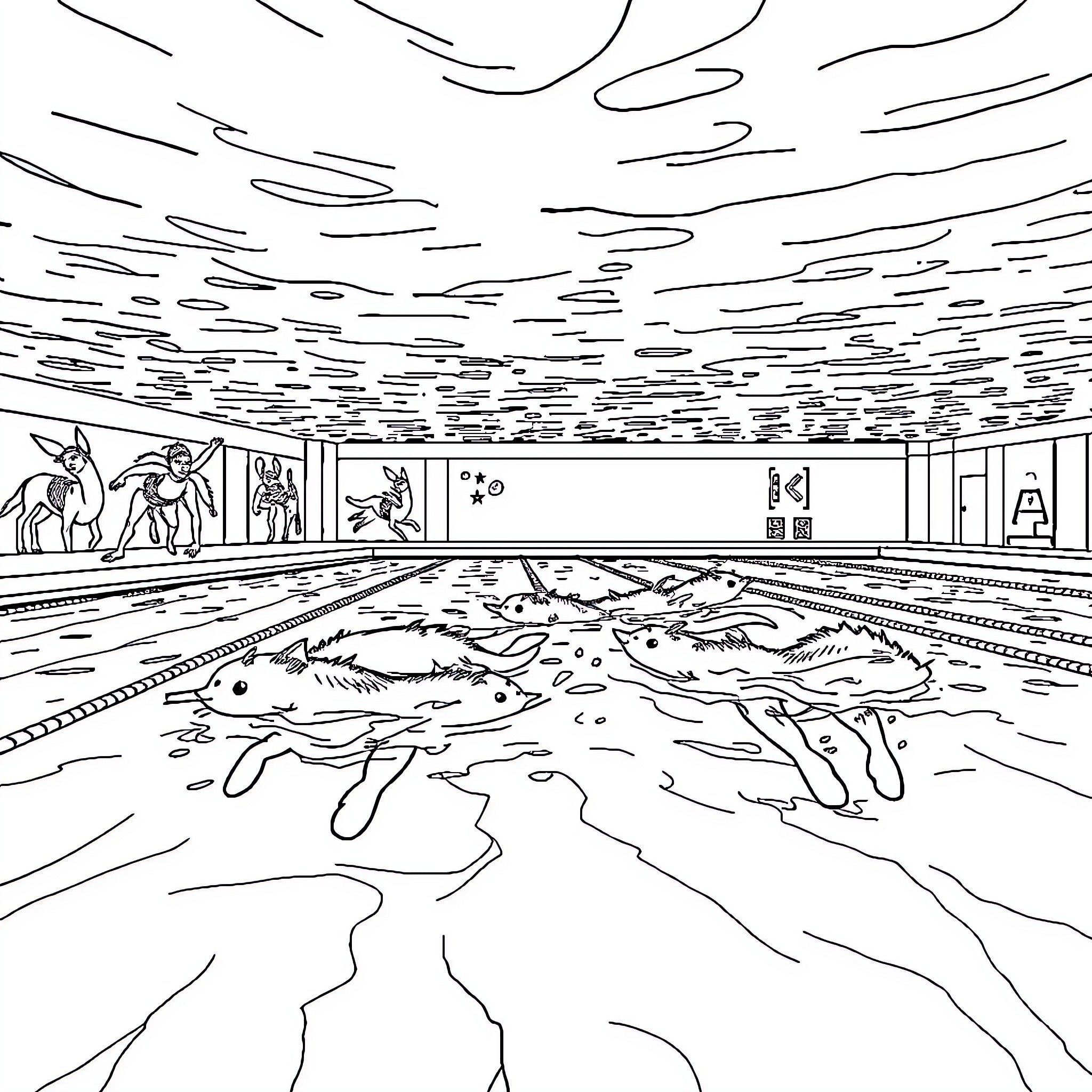 Swimmer diving into an underwater scene Coloring Page (free black-and-white line drawing printable PDF for all, from beginners to advanced learners, including children, teens, adults, and seniors)