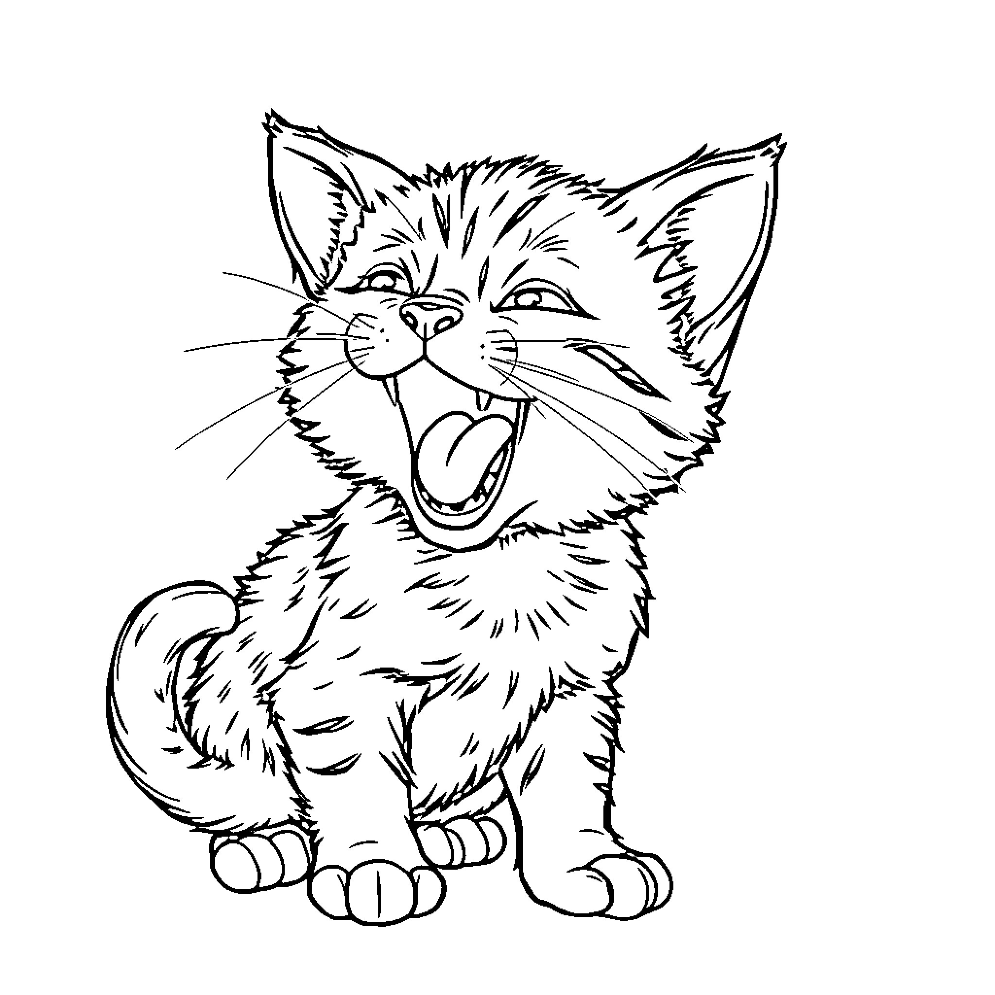 Kitty making a silly face Coloring Page (free black-and-white line drawing printable PDF for all, from beginners to advanced learners, including children, teens, adults, and seniors)
