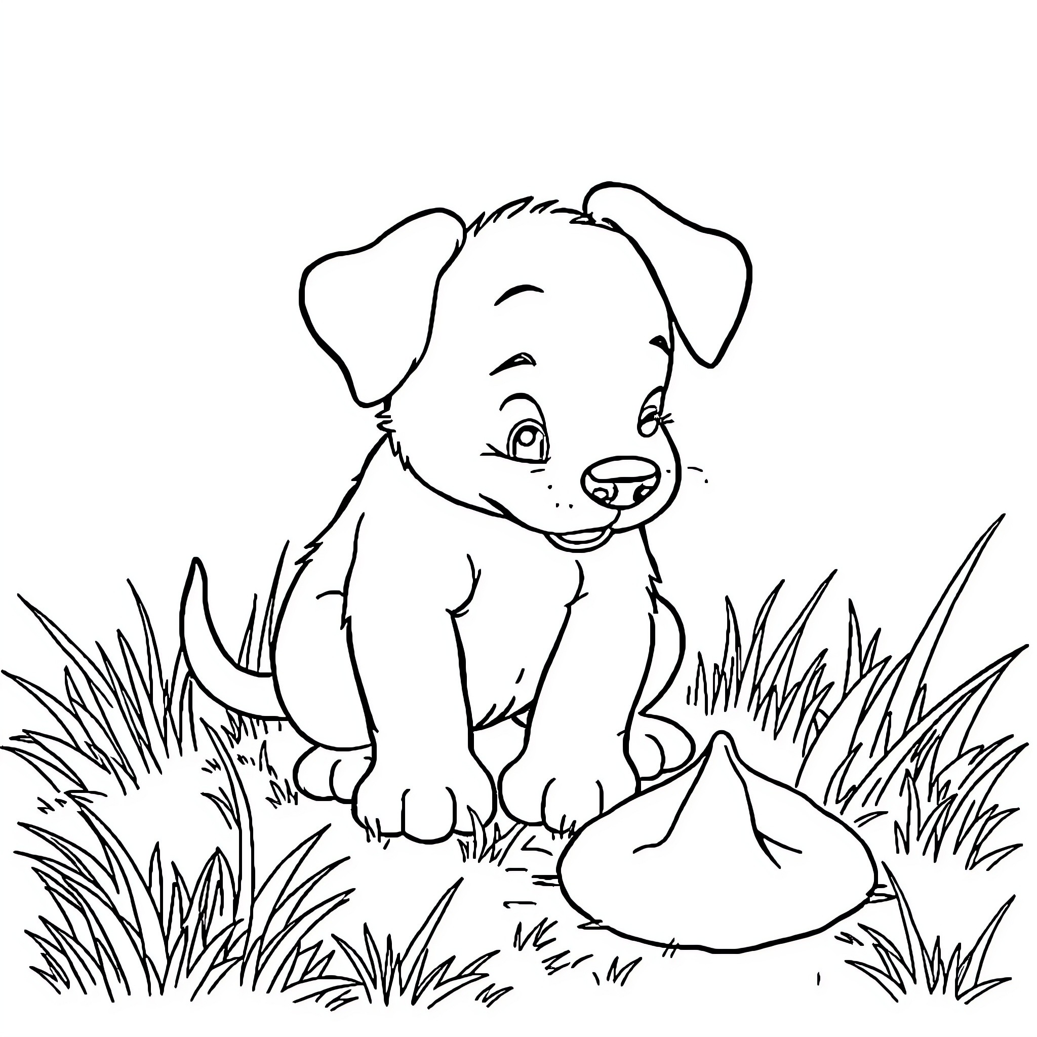 Bluey exploring the outdoors with a curious expression Coloring Page (free black-and-white line drawing printable PDF for all, from beginners to advanced learners, including children, teens, adults, and seniors)