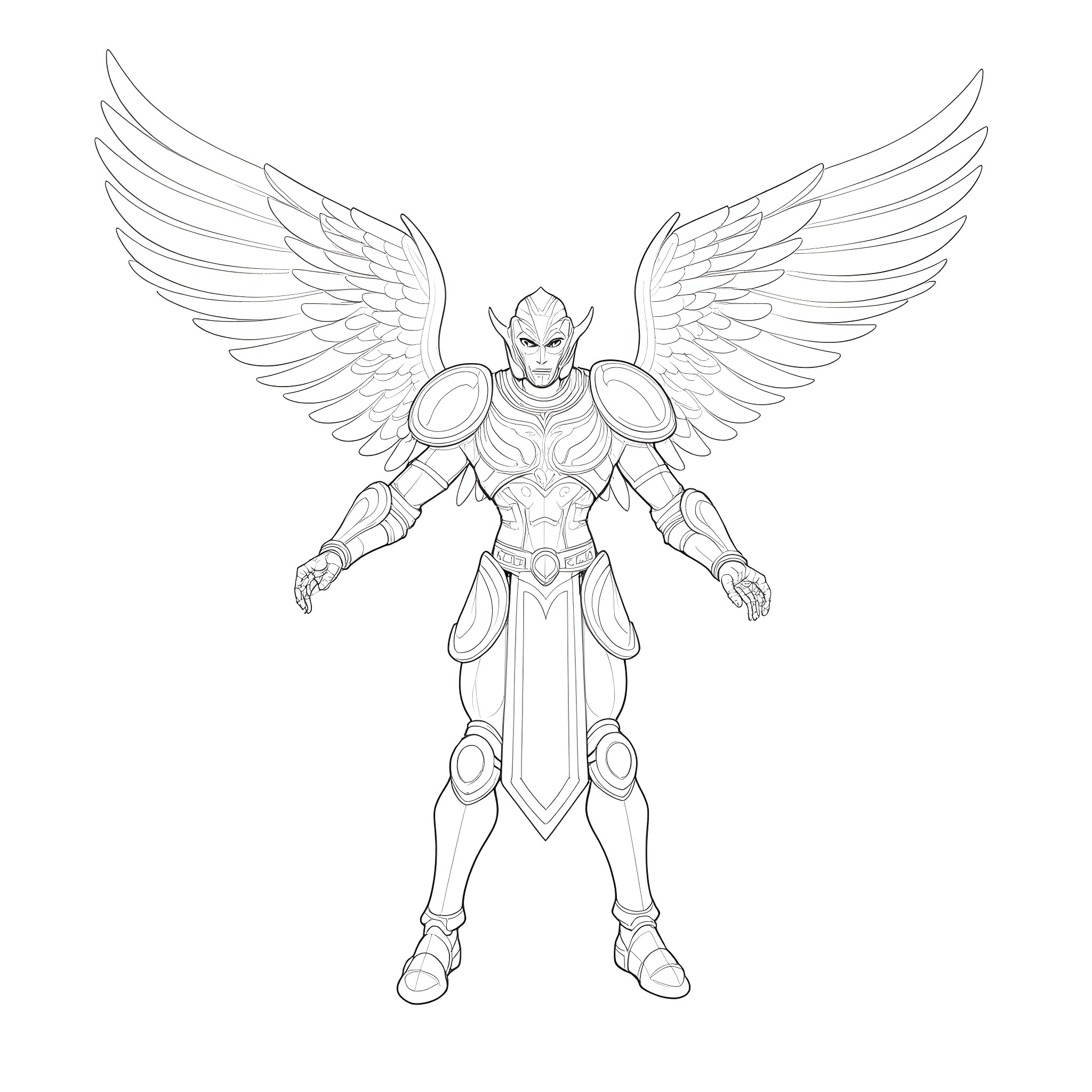 Sanguinius, the Winged Angel in Mighty Armor Coloring Page (free black-and-white line drawing printable PDF for all, from beginners to advanced learners, including children, teens, adults, and seniors)