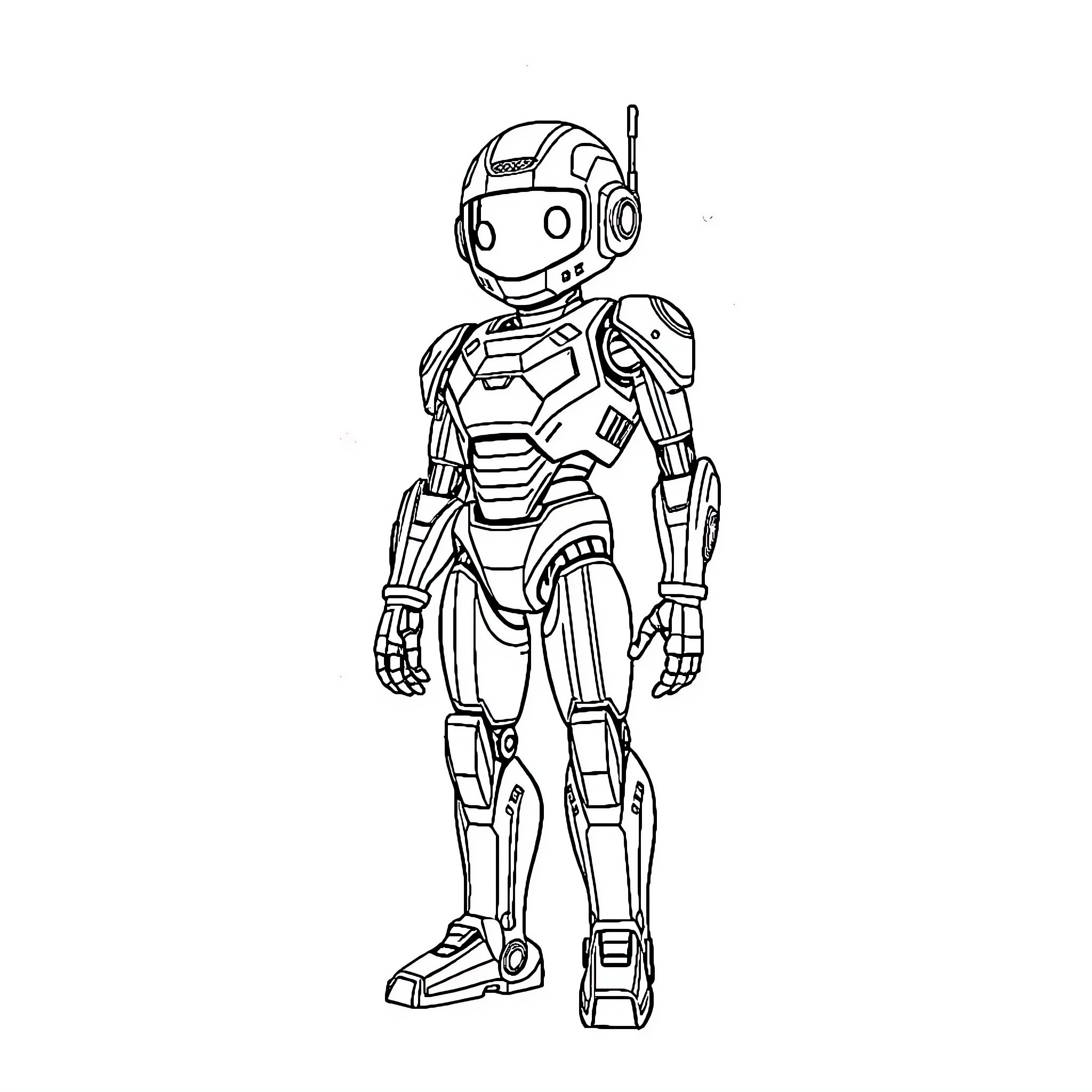 Robot Adventurer Exploring the Unknown Coloring Page (free black-and-white line drawing printable PDF for all, from beginners to advanced learners, including children, teens, adults, and seniors)