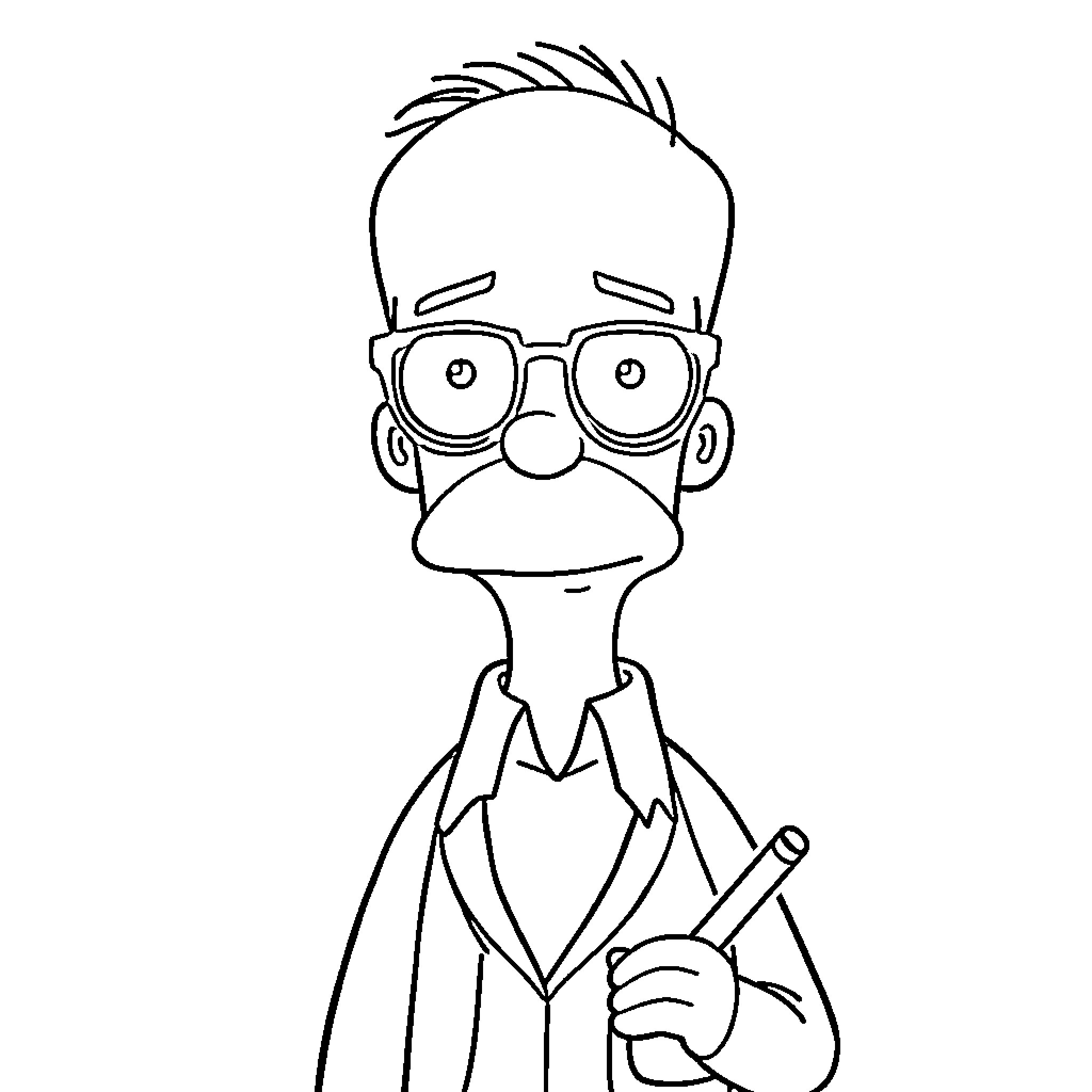 Teacher in animated style with glasses and tie Coloring Page (free black-and-white line drawing printable PDF for all, from beginners to advanced learners, including children, teens, adults, and seniors)