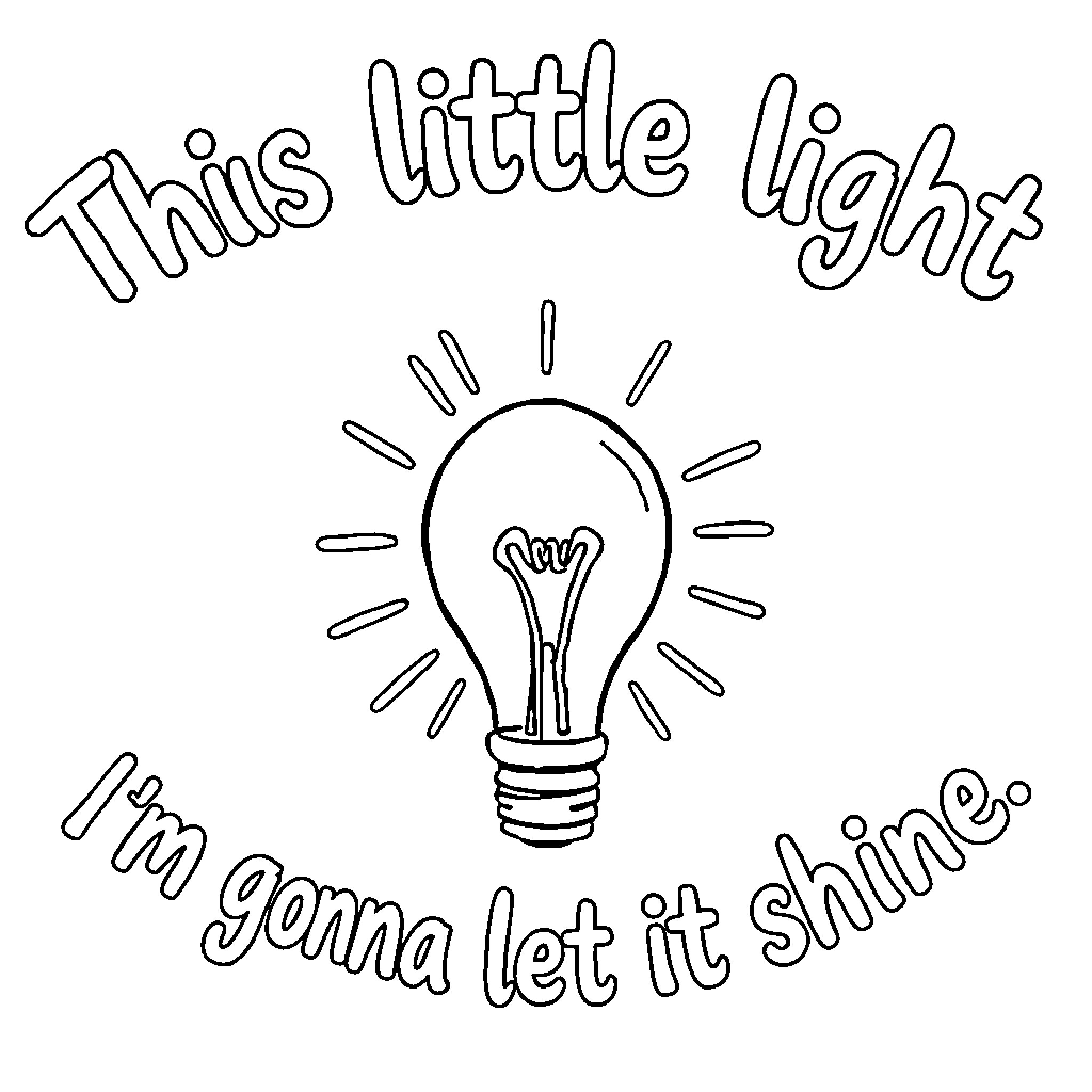 Lightbulb glowing brightly, ready to shine Coloring Page (free black-and-white line drawing printable PDF for all, from beginners to advanced learners, including children, teens, adults, and seniors)