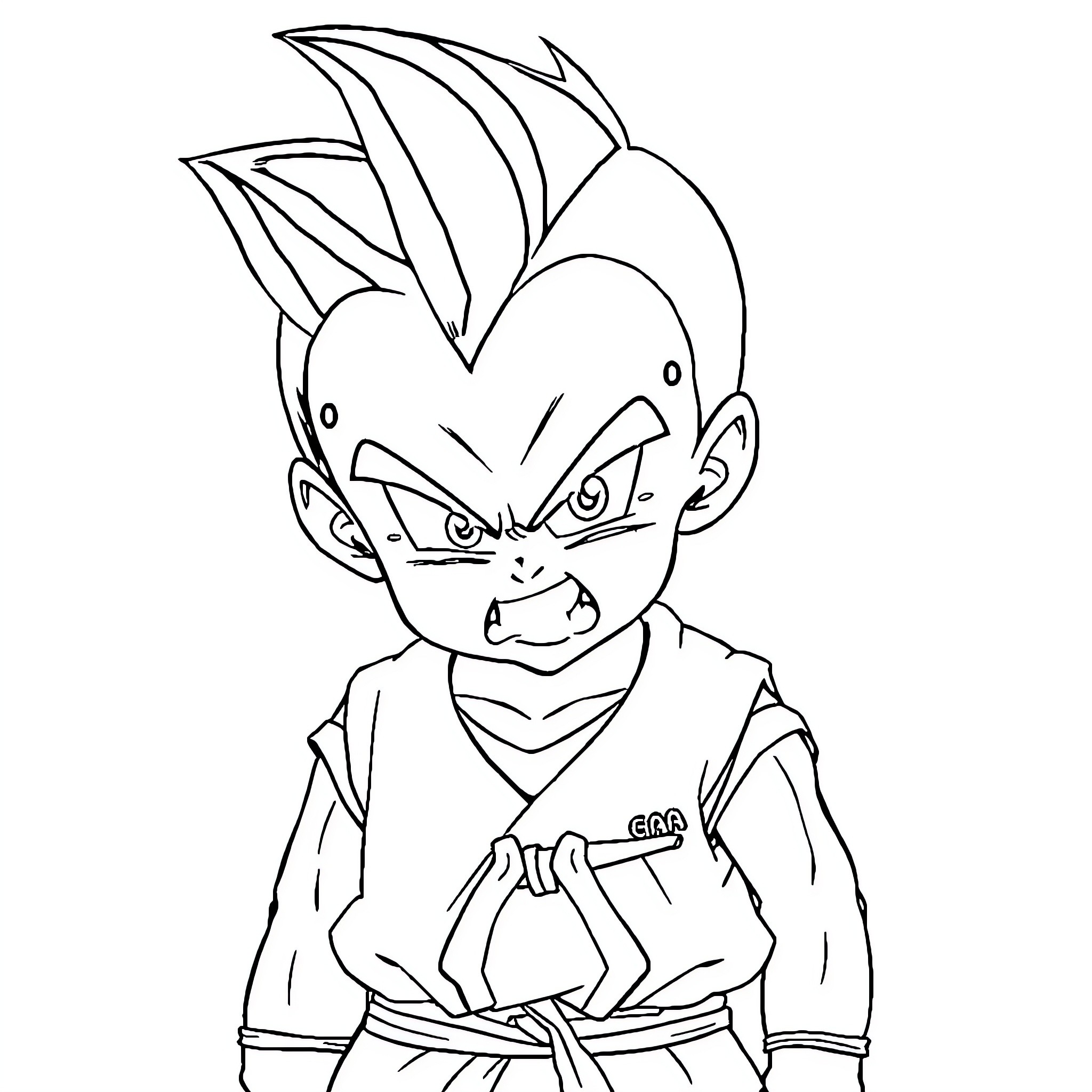 Gohan in Determined Stance Coloring Page (free black-and-white line drawing printable PDF for all, from beginners to advanced learners, including children, teens, adults, and seniors)