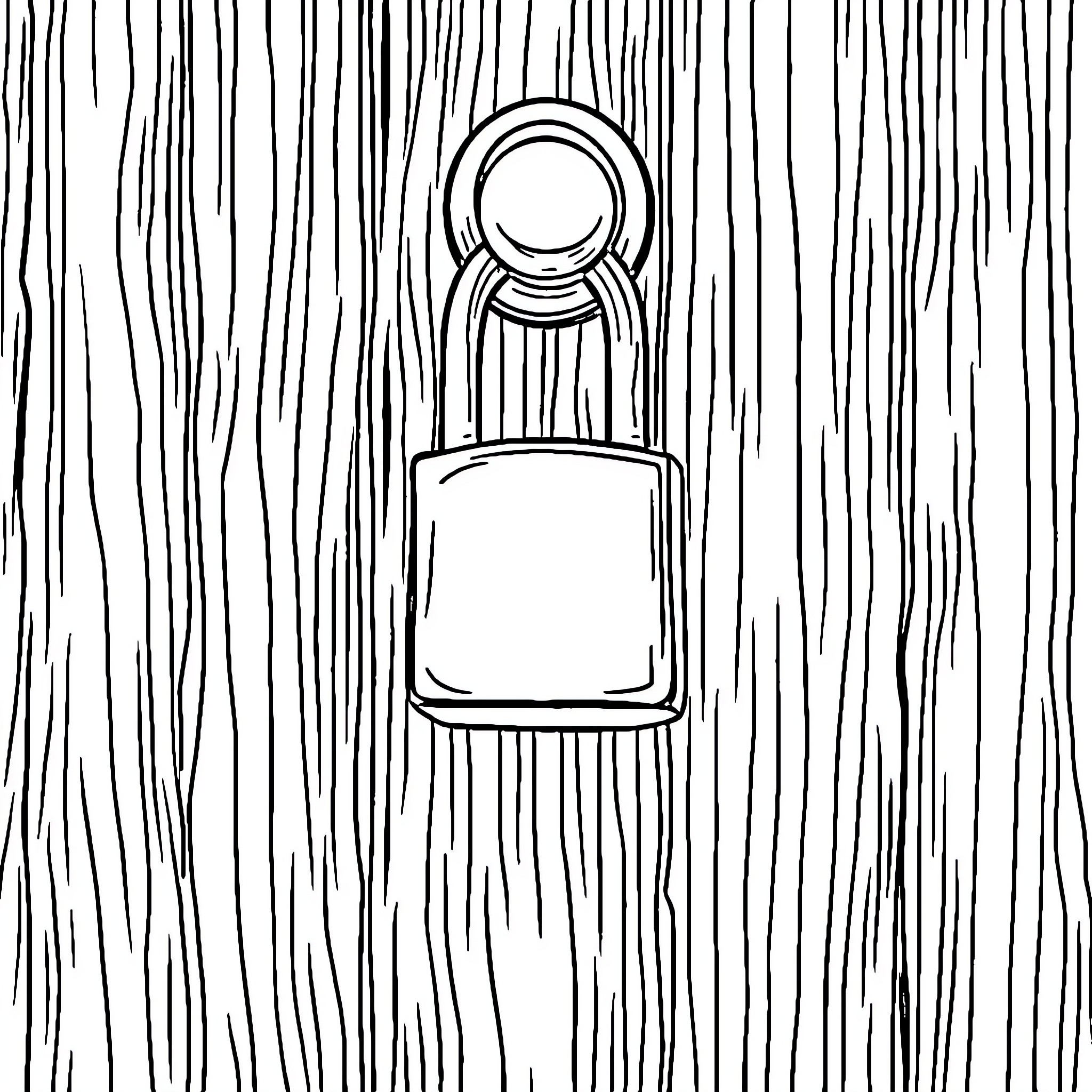 Lock Mechanism on Wooden Surface Coloring Page (free black-and-white line drawing printable PDF for all, from beginners to advanced learners, including children, teens, adults, and seniors)