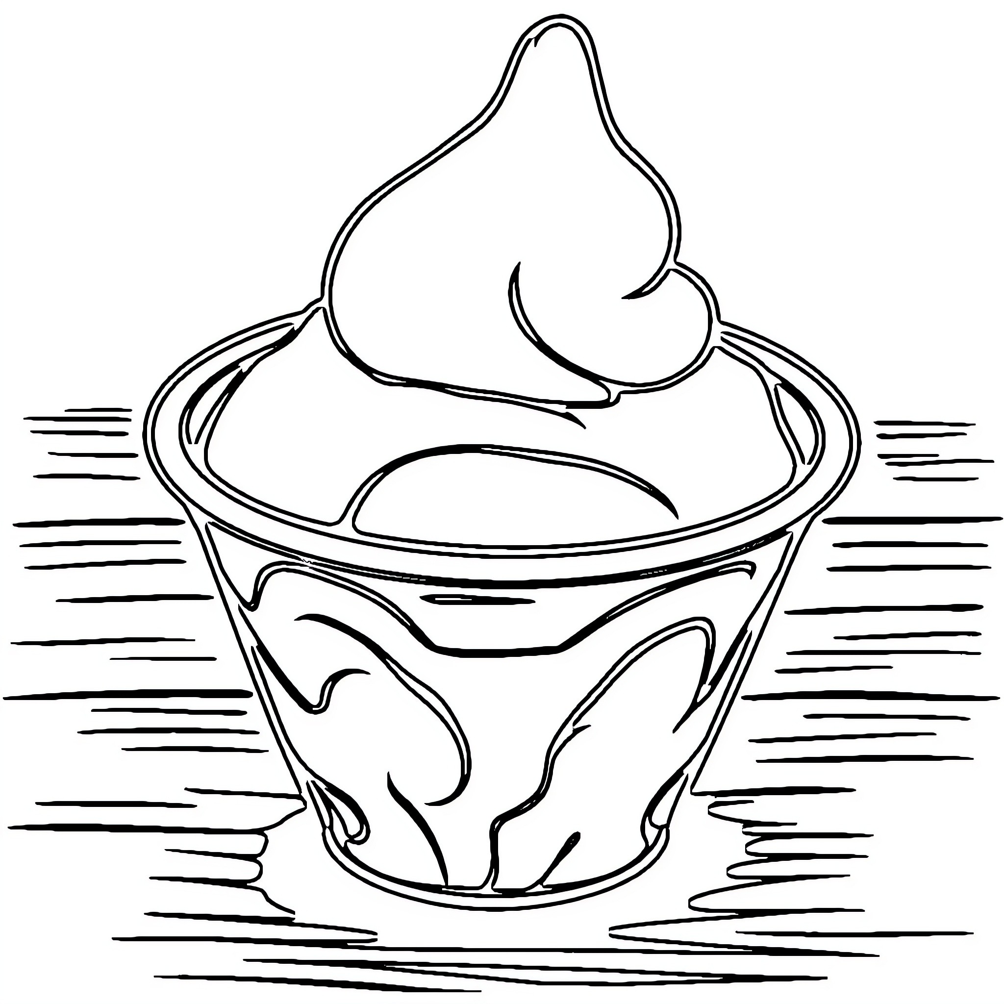 Frozen Treat in a Glass Dish Coloring Page (free black-and-white line drawing printable PDF for all, from beginners to advanced learners, including children, teens, adults, and seniors)