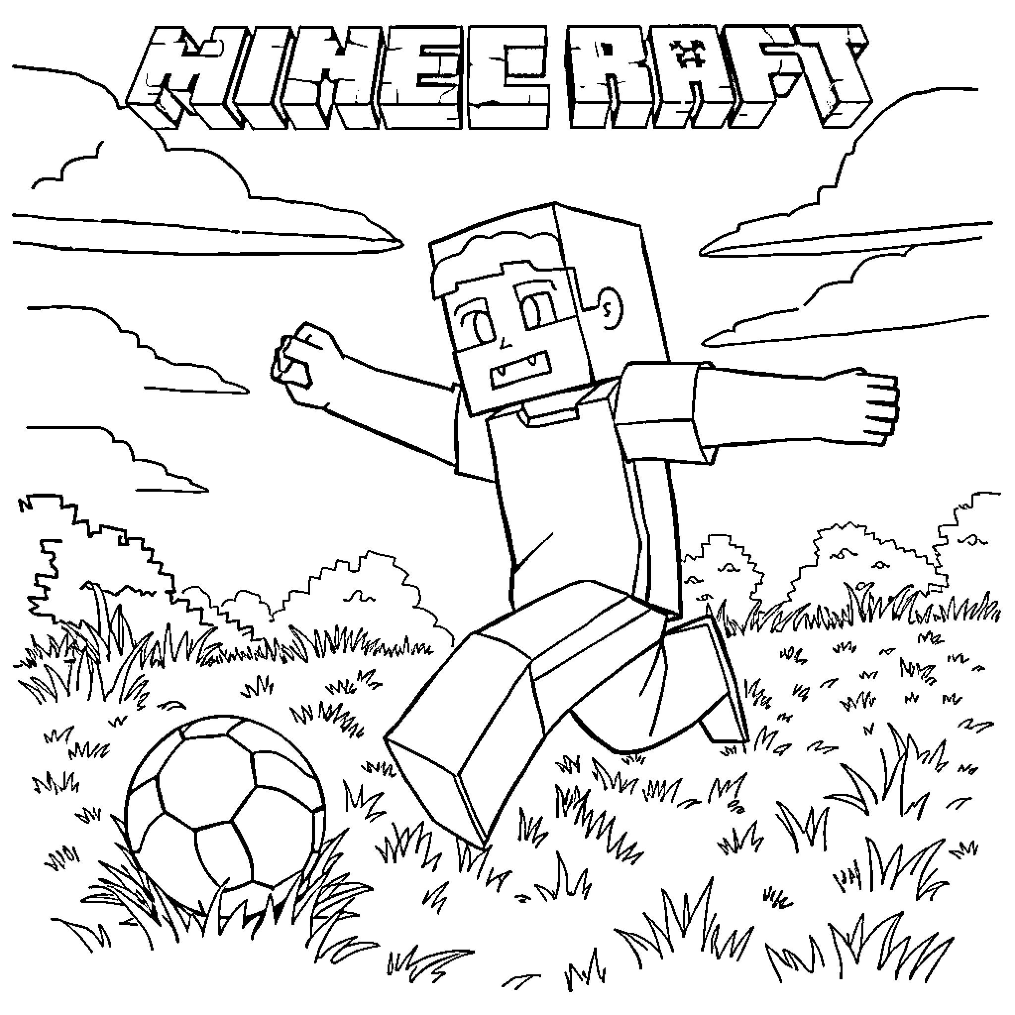 Steve enjoying a game of soccer in the meadow Coloring Page (free black-and-white line drawing printable PDF for all, from beginners to advanced learners, including children, teens, adults, and seniors)