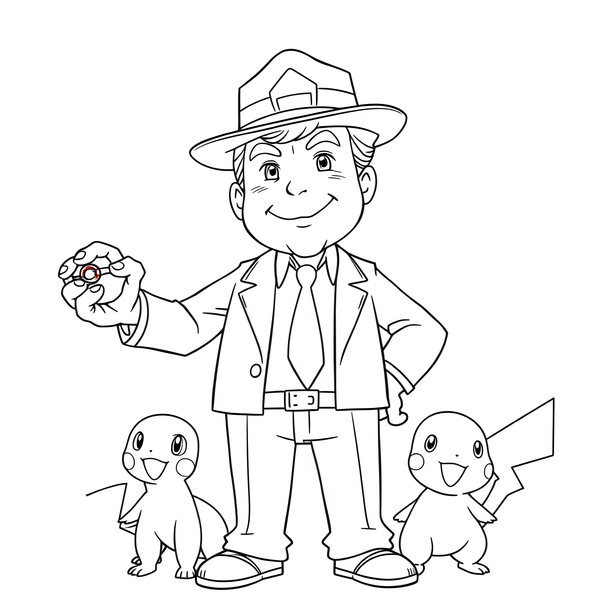 Donald Trump Interacting with Cartoon Characters Coloring Page (free black-and-white line drawing printable PDF for all, from beginners to advanced learners, including children, teens, adults, and seniors)