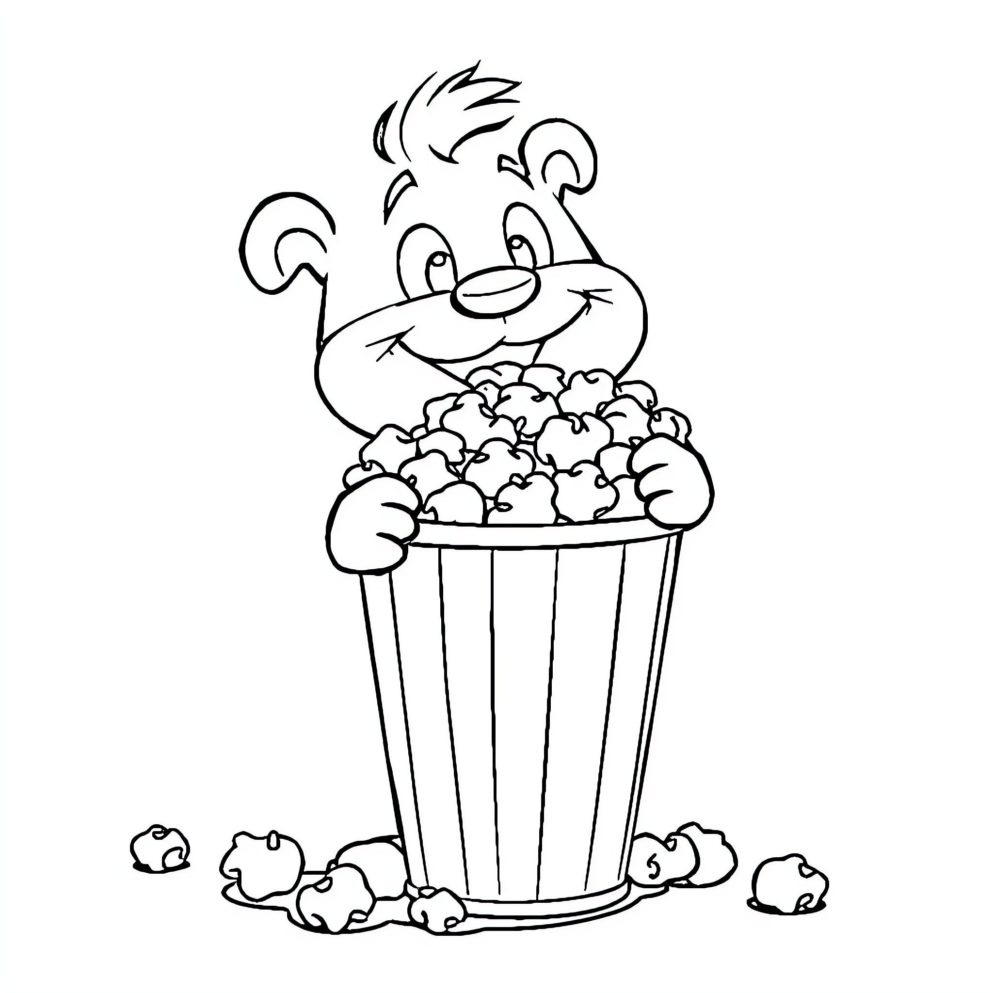 Marcus Theatres Stubby enjoying popcorn at the movies Coloring Page (free black-and-white line drawing printable PDF for all, from beginners to advanced learners, including children, teens, adults, and seniors)