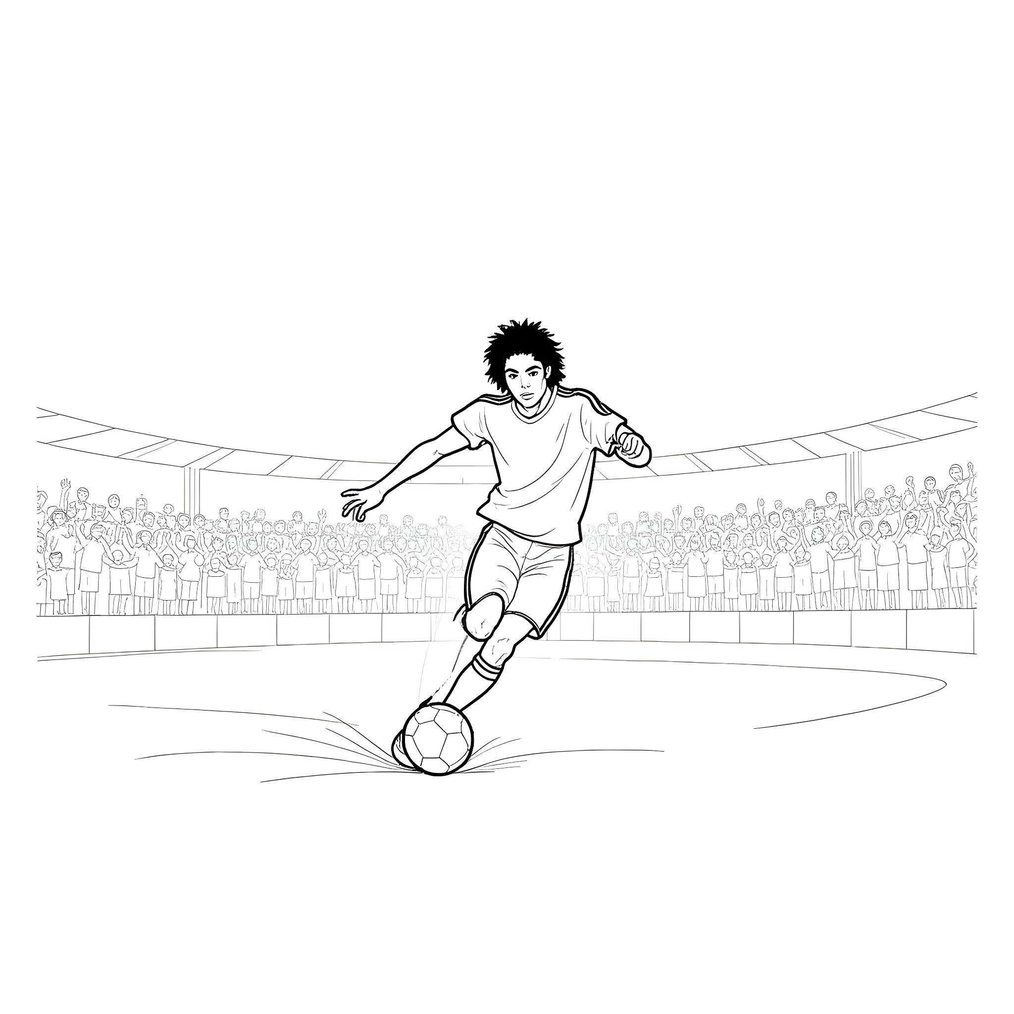Michael Jackson's Energetic Soccer Skills on the Field Coloring Page (free black-and-white line drawing printable PDF for all, from beginners to advanced learners, including children, teens, adults, and seniors)