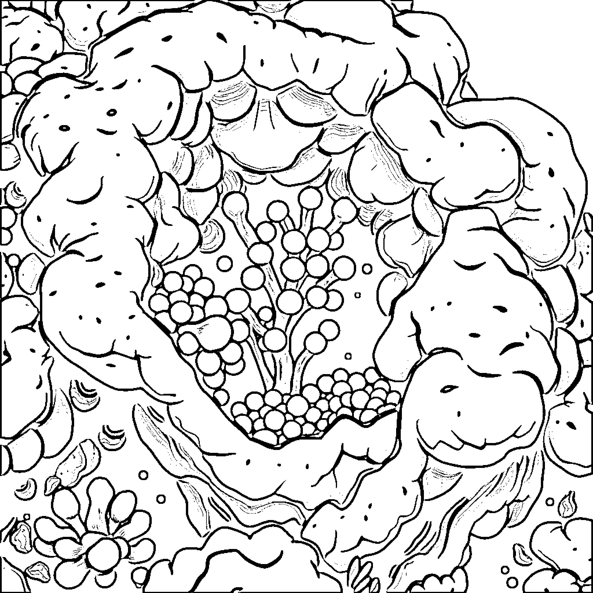 Zooxanthellae in an underwater garden Coloring Page (free black-and-white line drawing printable PDF for all, from beginners to advanced learners, including children, teens, adults, and seniors)