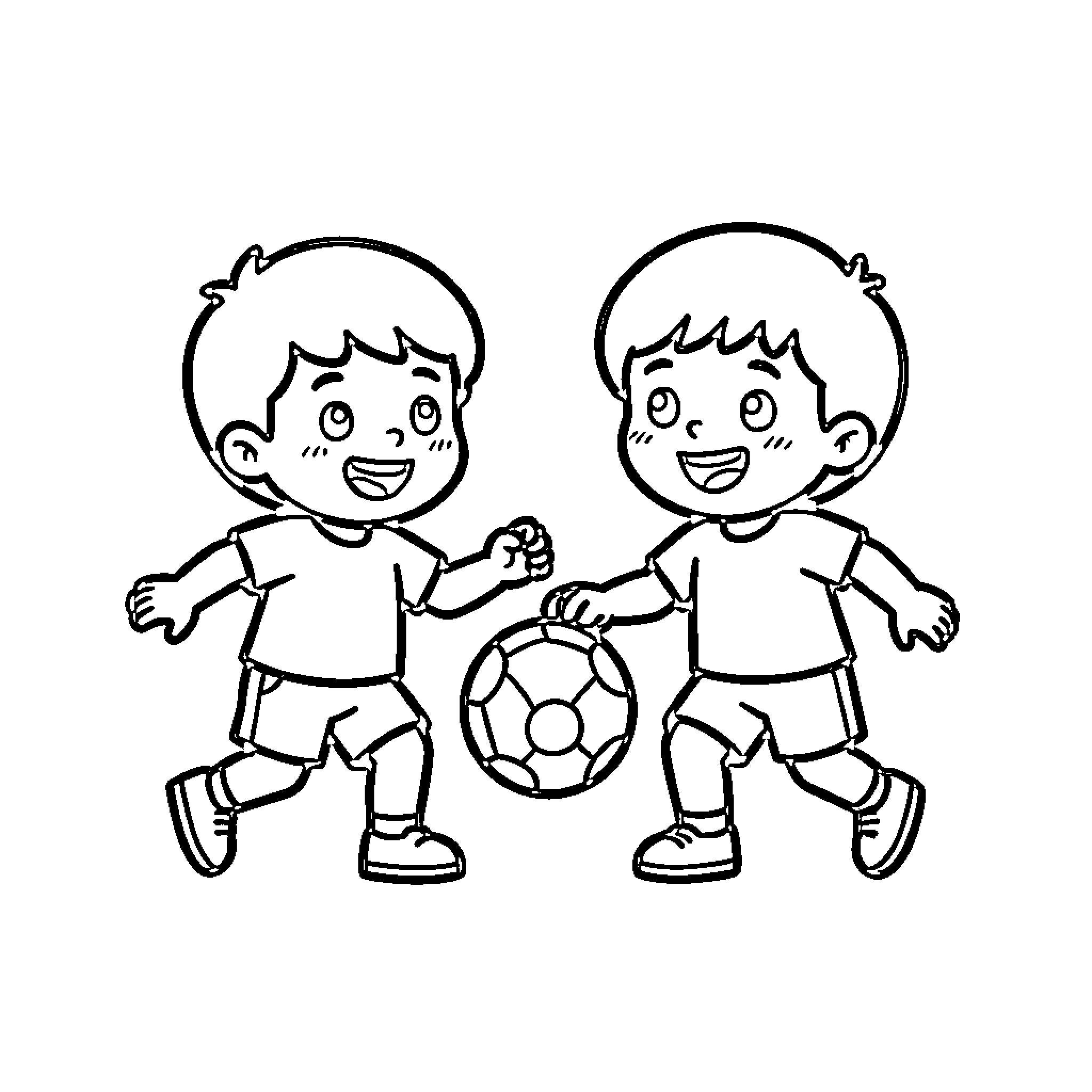 Child playing soccer with a friend outdoors Coloring Page (free black-and-white line drawing printable PDF for all, from beginners to advanced learners, including children, teens, adults, and seniors)