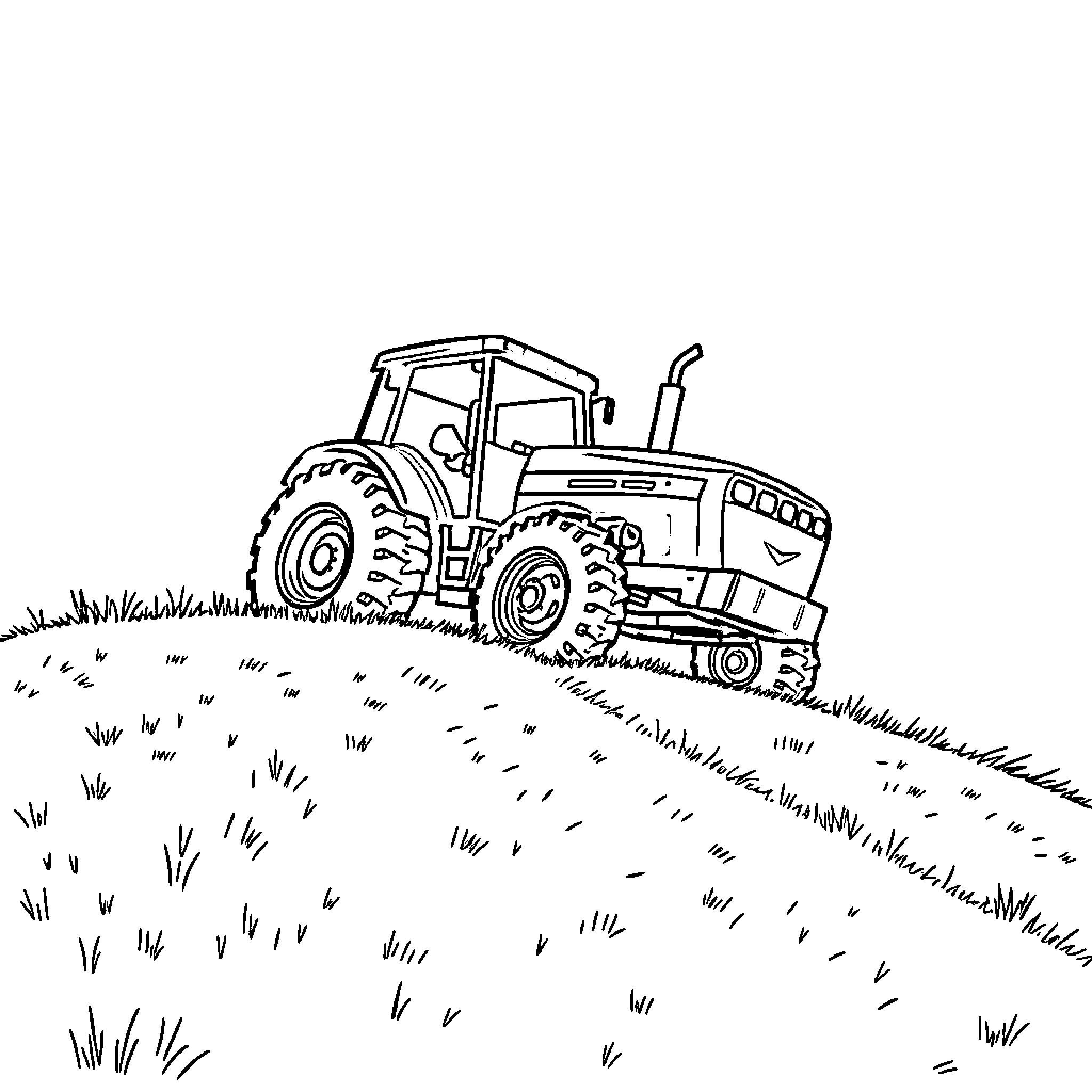 Tractor plowing through the field Coloring Page (free black-and-white line drawing printable PDF for all, from beginners to advanced learners, including children, teens, adults, and seniors)