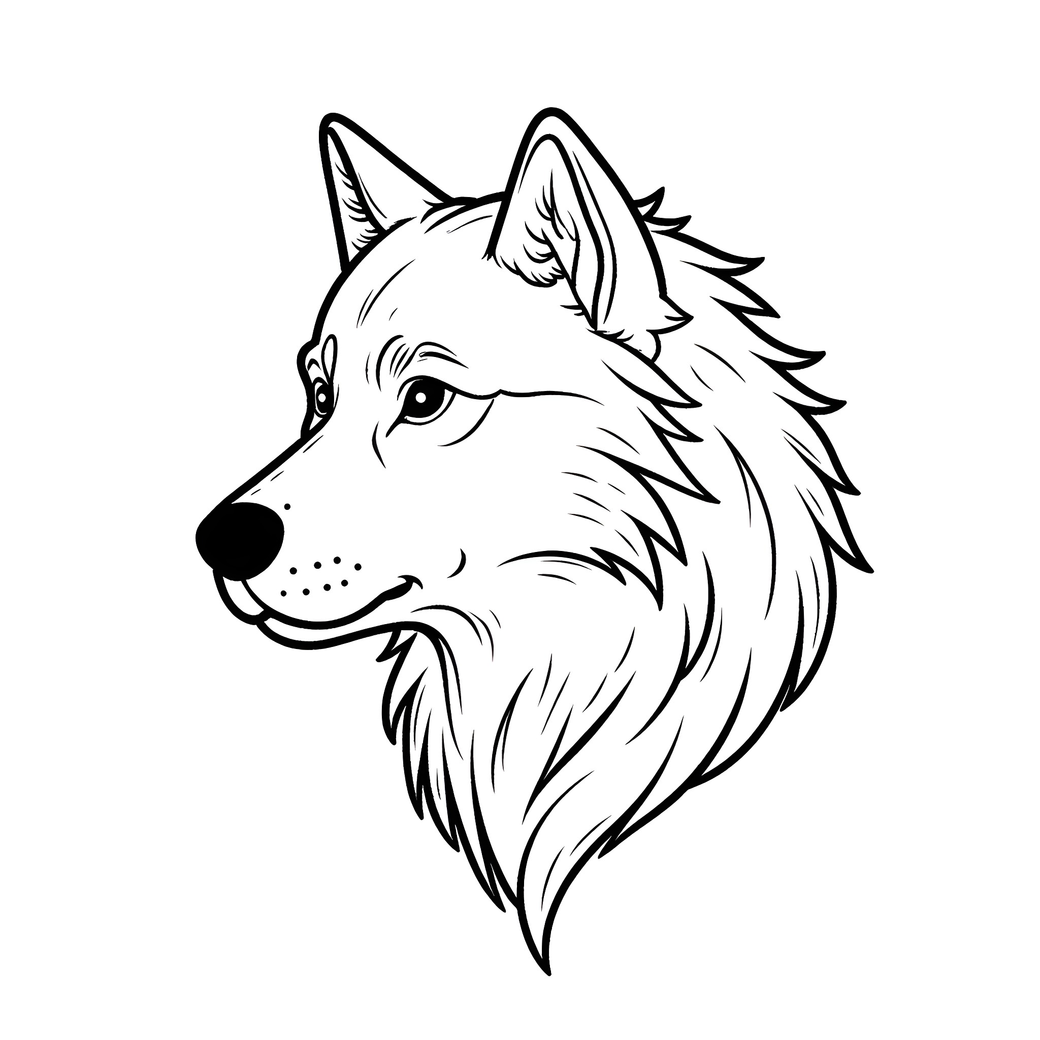 Wolfman wolf head with intense expression Coloring Page (free black-and-white line drawing printable PDF for all, from beginners to advanced learners, including children, teens, adults, and seniors)