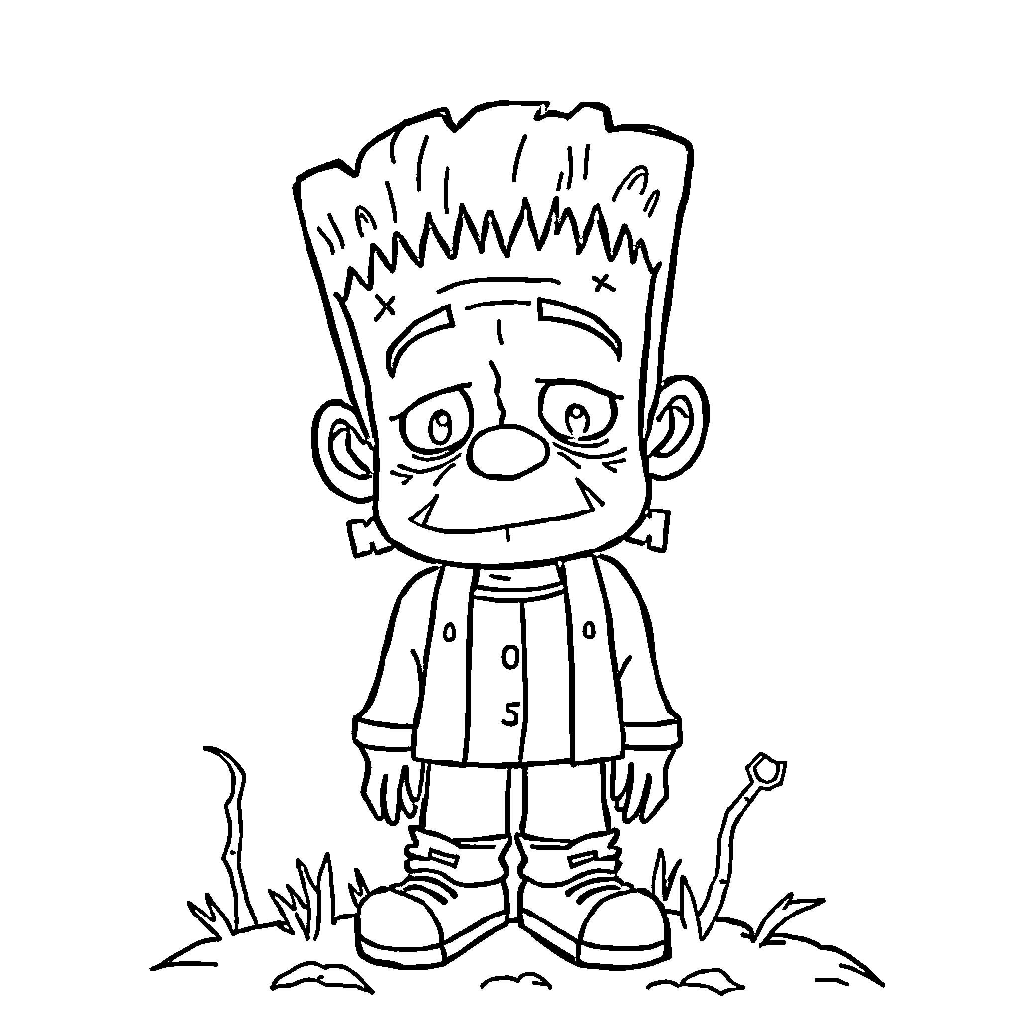 Frankenstein's Monstrous Creation in Nature Coloring Page (free black-and-white line drawing printable PDF for all, from beginners to advanced learners, including children, teens, adults, and seniors)