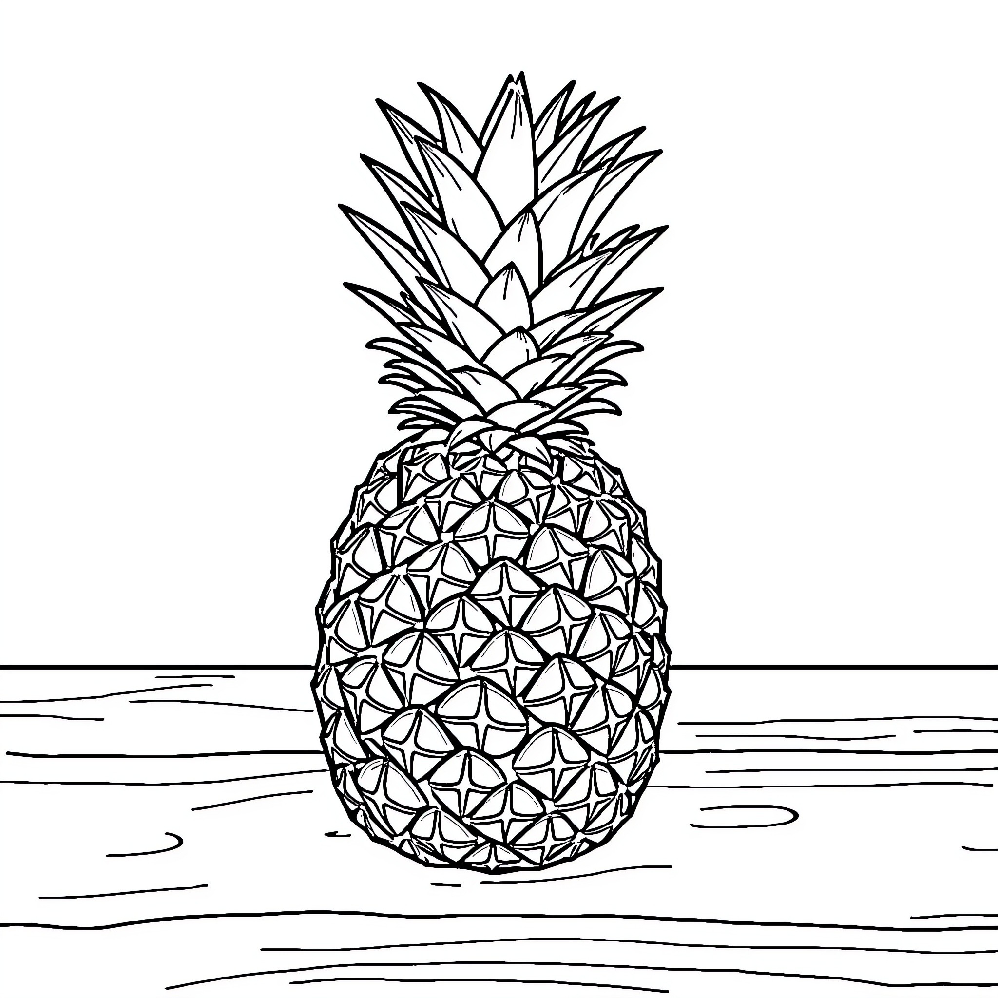 Pineapple floating on tranquil waters Coloring Page (free black-and-white line drawing printable PDF for all, from beginners to advanced learners, including children, teens, adults, and seniors)