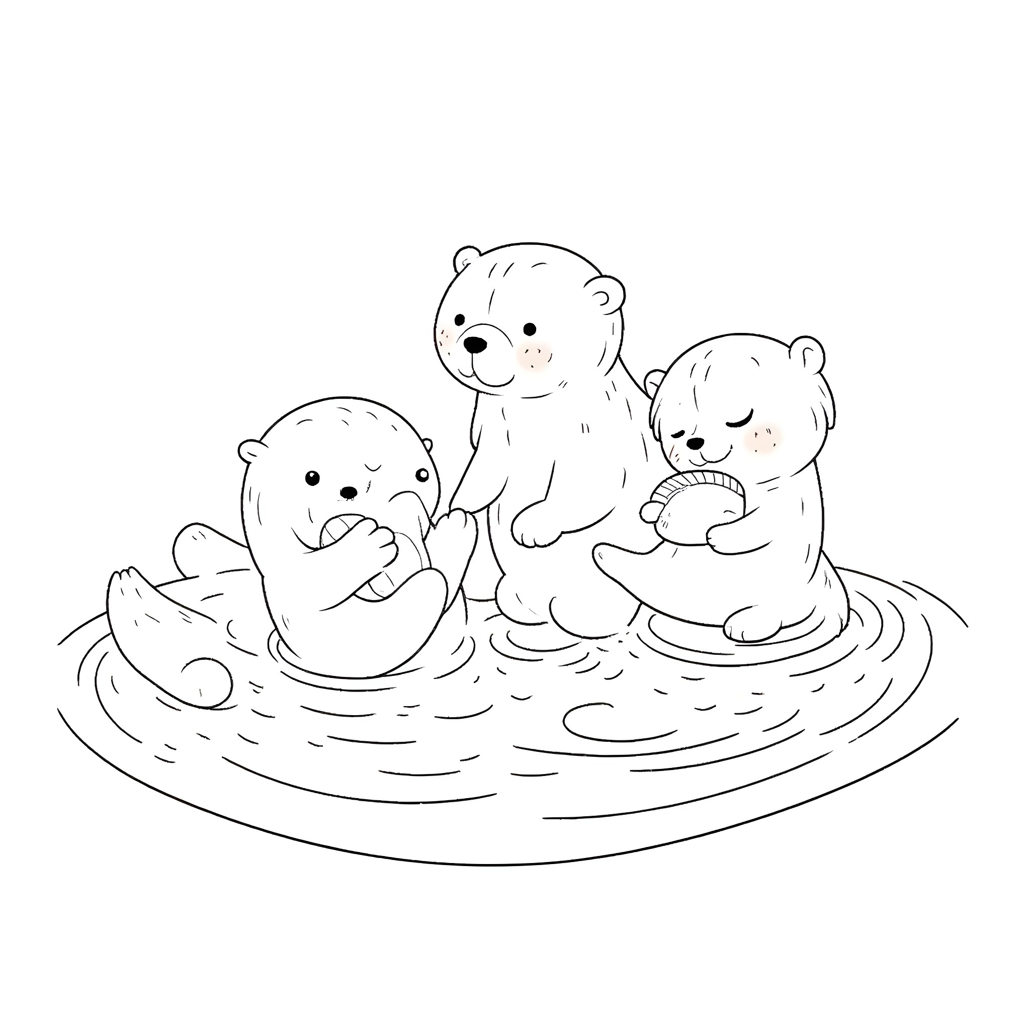 Otter siblings playing in the water Coloring Page (free black-and-white line drawing printable PDF for all, from beginners to advanced learners, including children, teens, adults, and seniors)