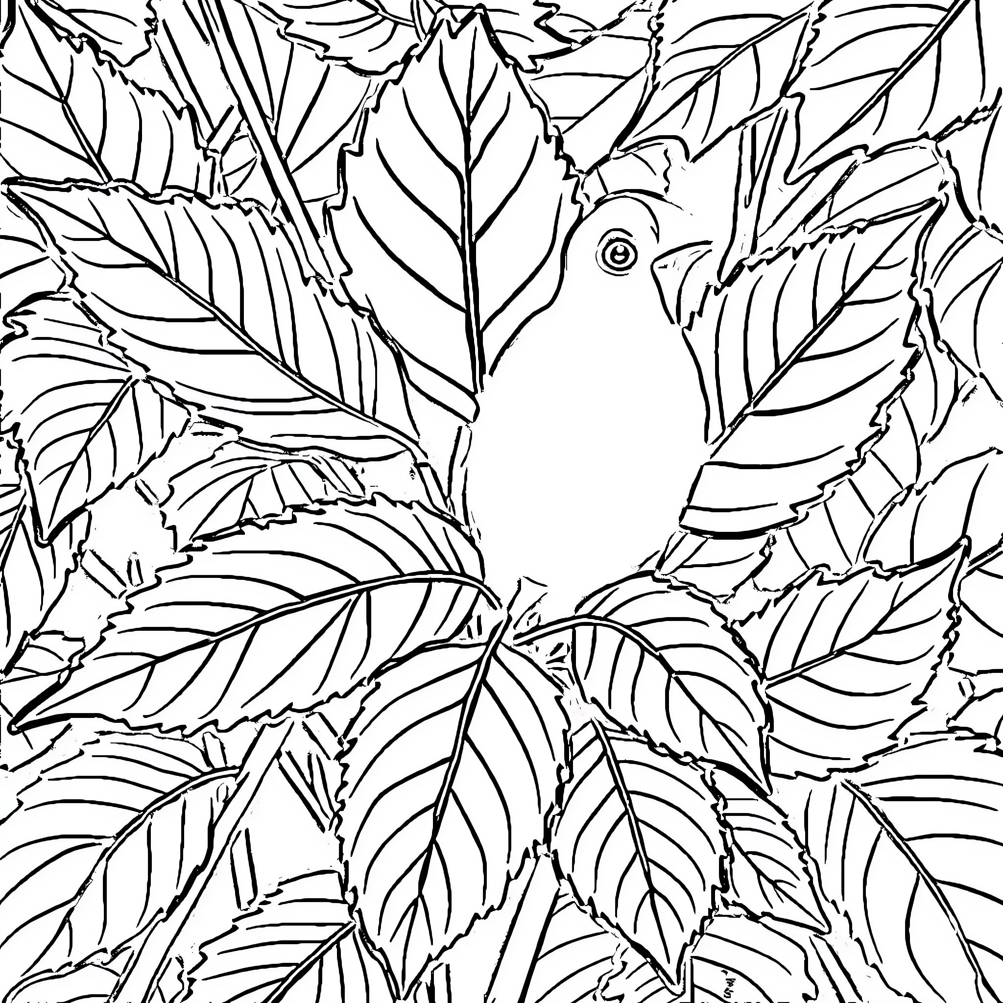 Beet Tropical Bird Sanctuary Coloring Page (free black-and-white line drawing printable PDF for all, from beginners to advanced learners, including children, teens, adults, and seniors)