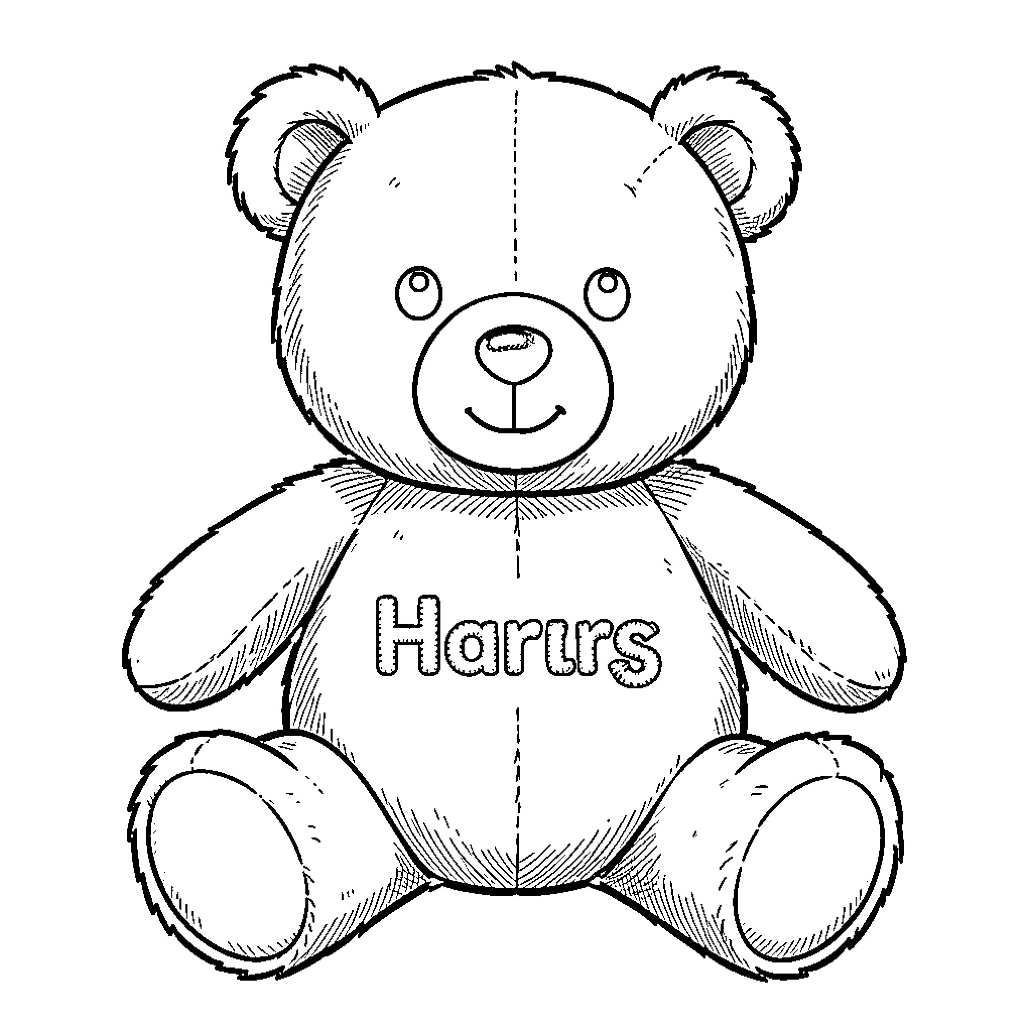 Oso bear plush toy with text Coloring Page (free black-and-white line drawing printable PDF for all, from beginners to advanced learners, including children, teens, adults, and seniors)