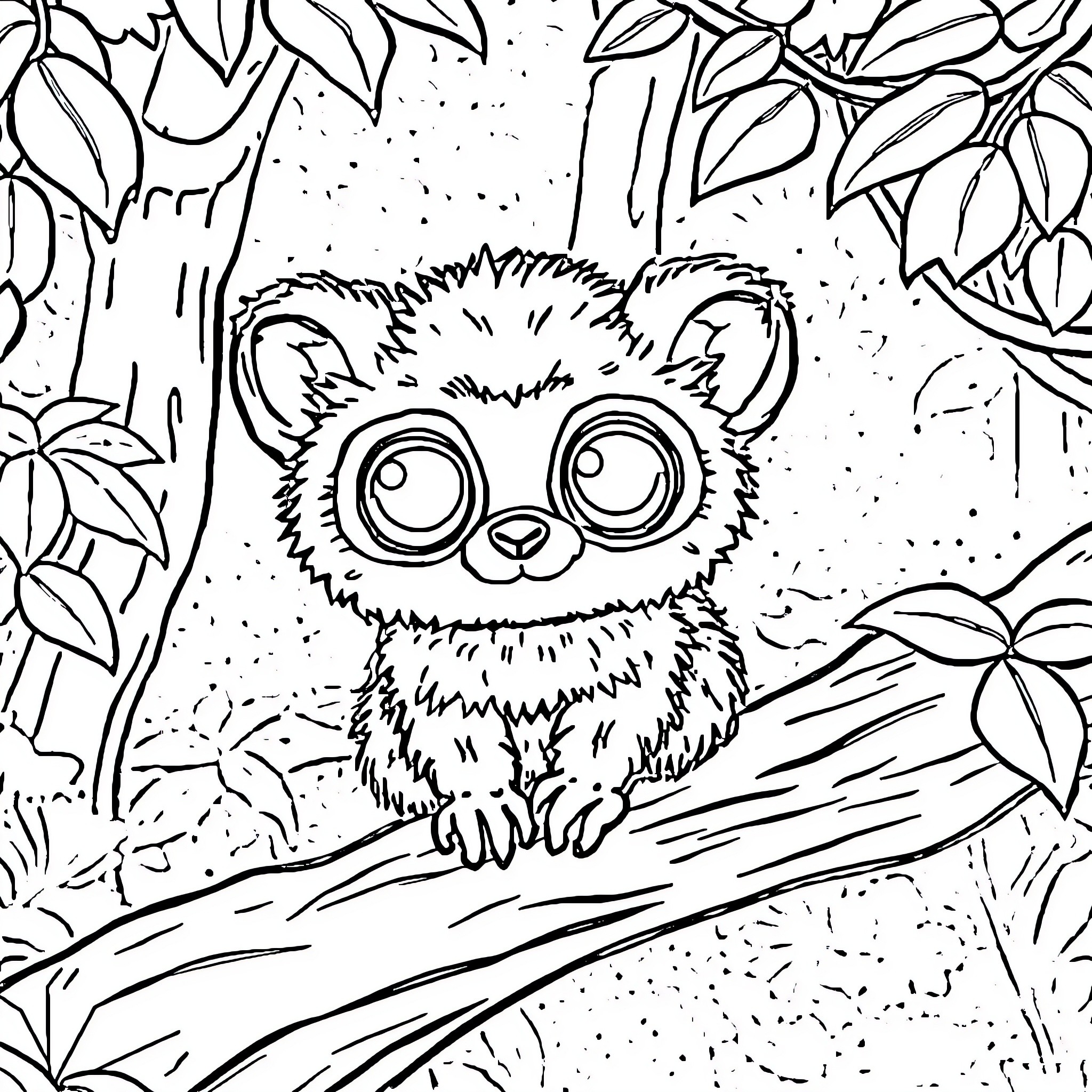 Owala Curious Critter in the Jungle Coloring Page (free black-and-white line drawing printable PDF for all, from beginners to advanced learners, including children, teens, adults, and seniors)