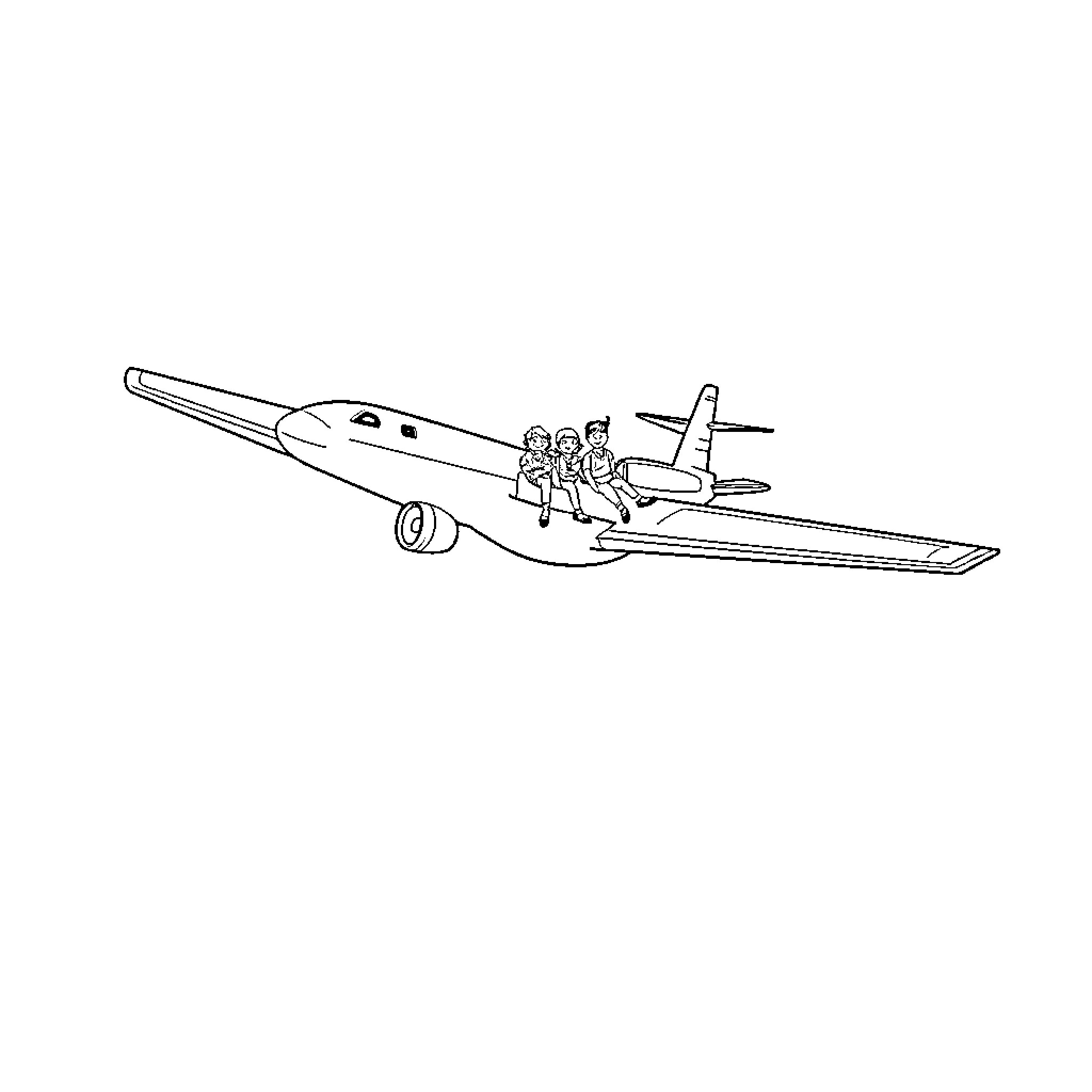 Airplane with passengers boarding Coloring Page (free black-and-white line drawing printable PDF for all, from beginners to advanced learners, including children, teens, adults, and seniors)