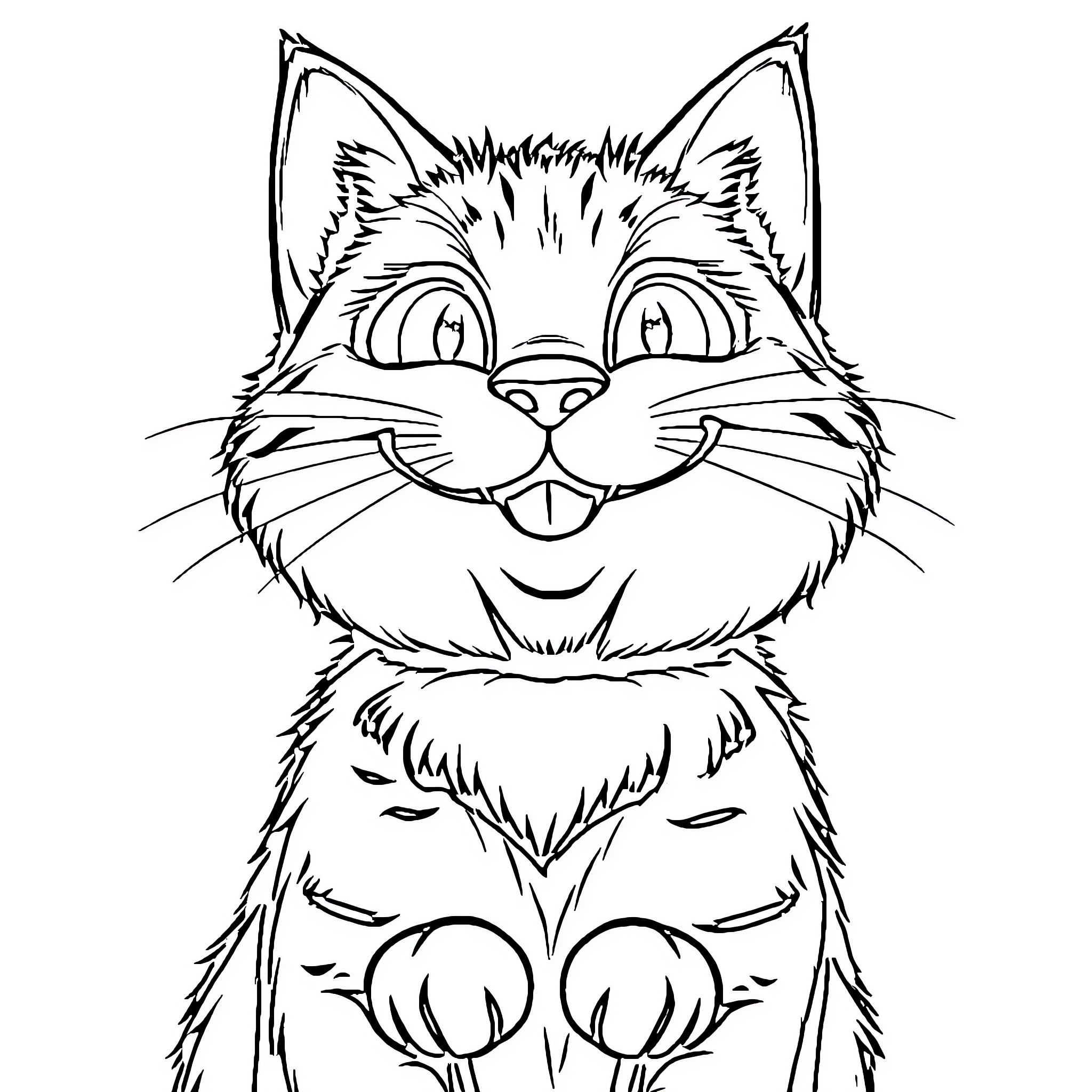 Cat in a playful expression Coloring Page (free black-and-white line drawing printable PDF for all, from beginners to advanced learners, including children, teens, adults, and seniors)