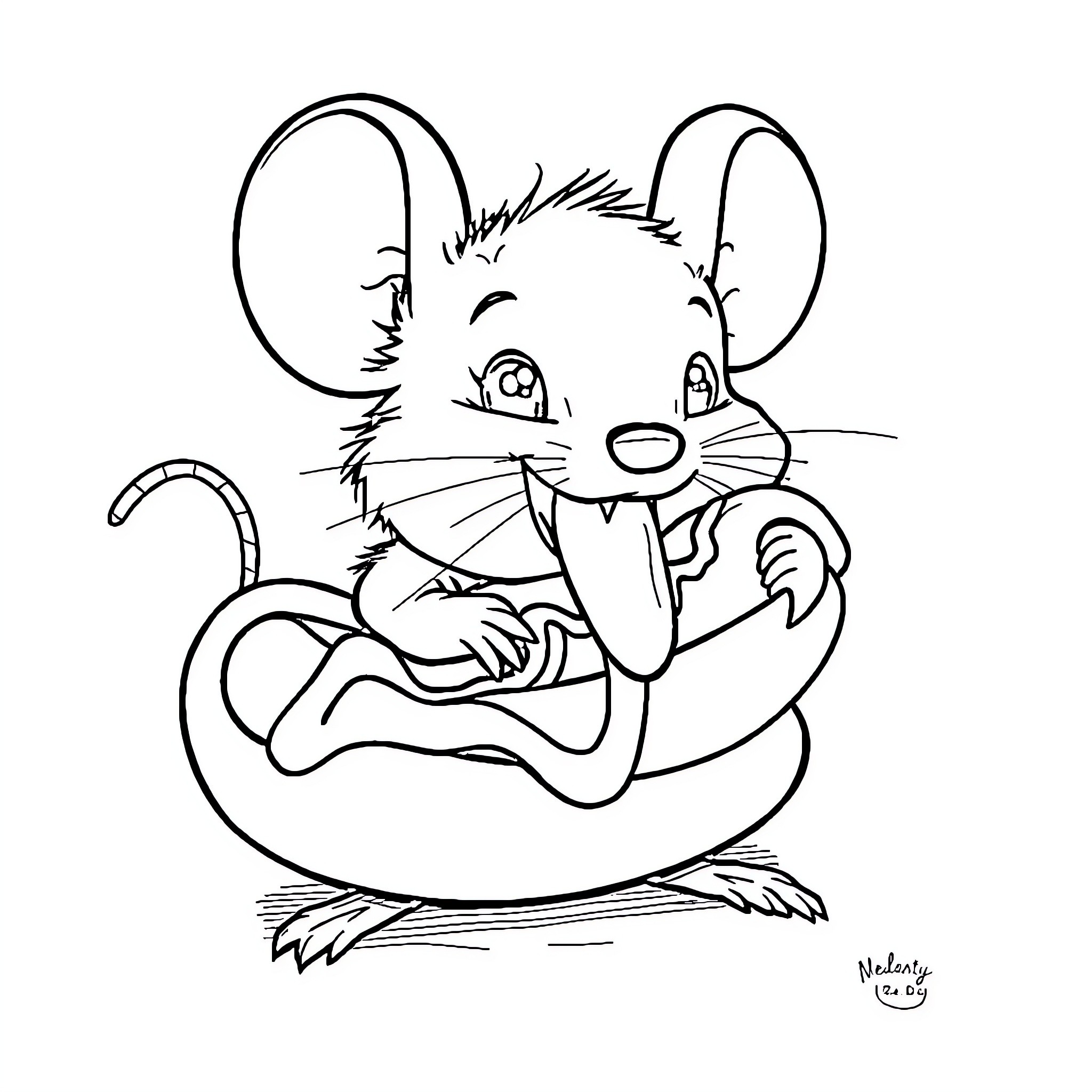 Mouse enjoying a delightful snack Coloring Page (free black-and-white line drawing printable PDF for all, from beginners to advanced learners, including children, teens, adults, and seniors)
