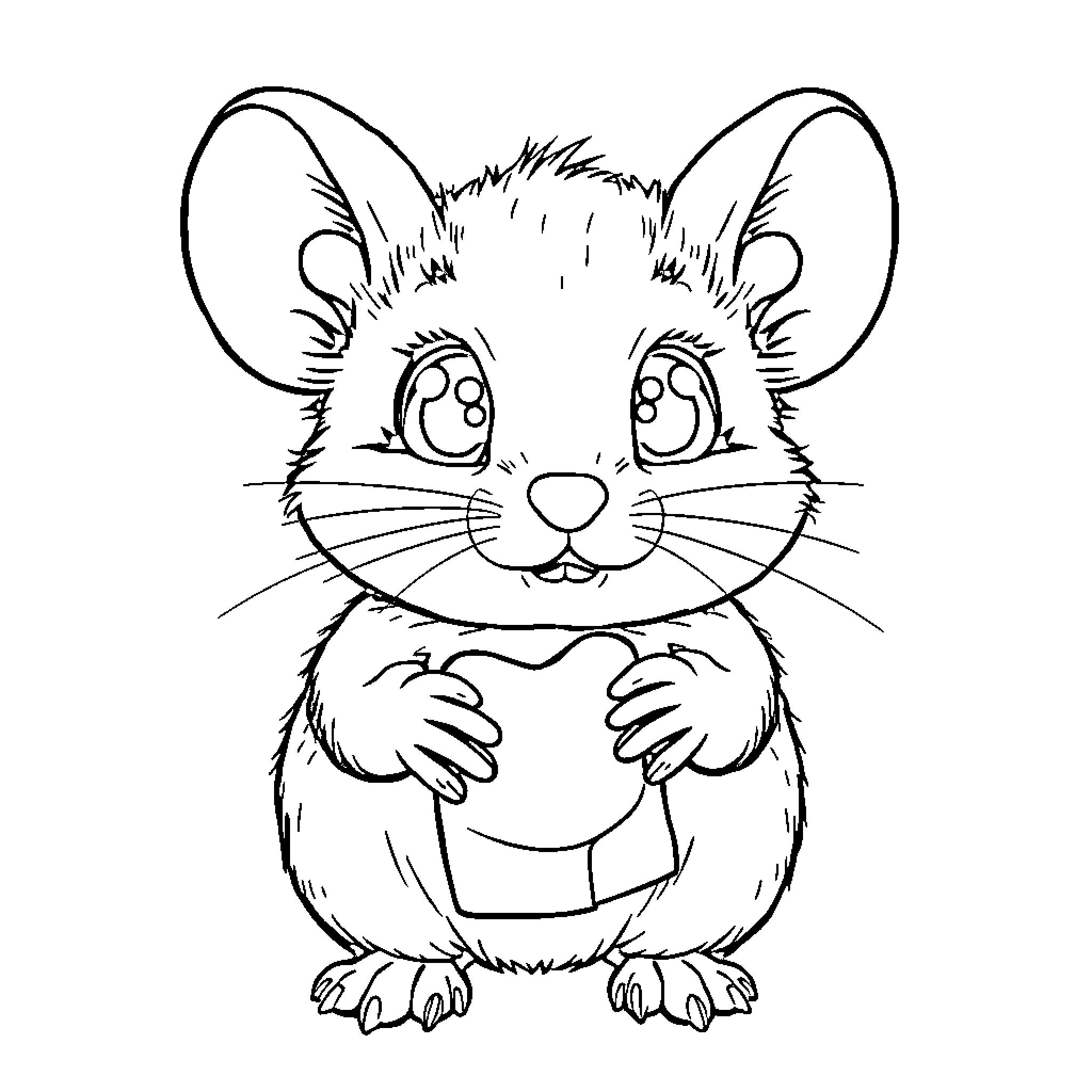 Mouse smiling happily with large eyes Coloring Page (free black-and-white line drawing printable PDF for all, from beginners to advanced learners, including children, teens, adults, and seniors)
