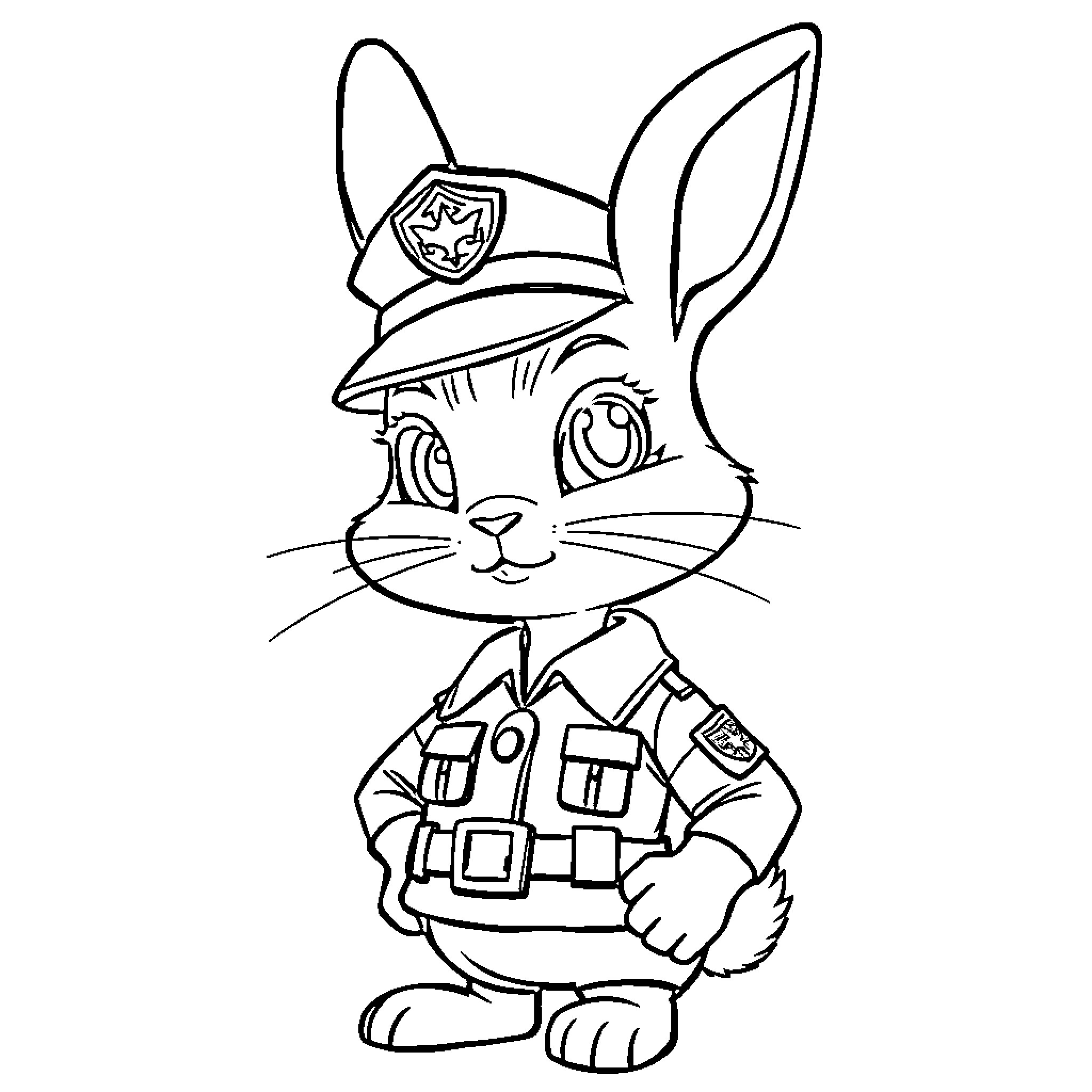 Judy Hopps in police officer uniform Coloring Page (free black-and-white line drawing printable PDF for all, from beginners to advanced learners, including children, teens, adults, and seniors)