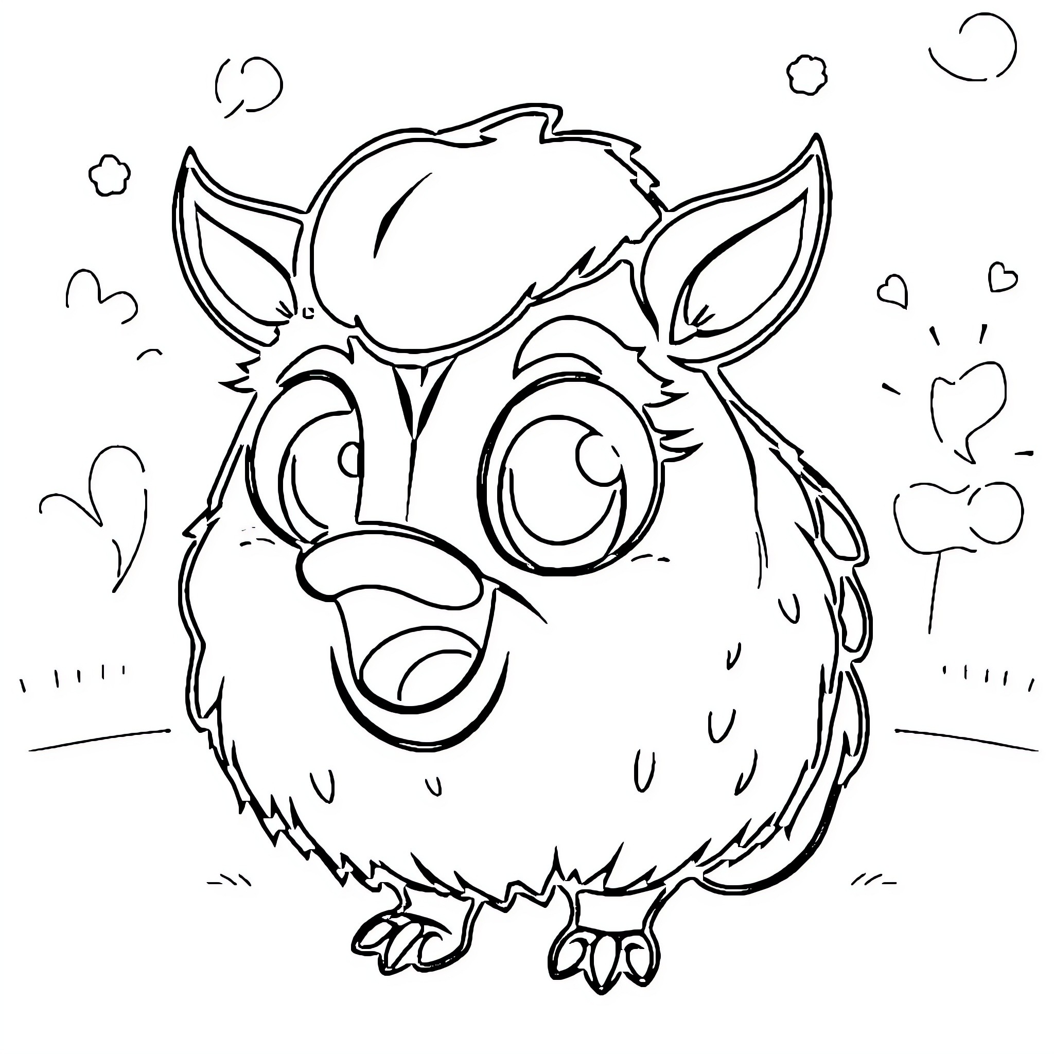 Chiva the Curious Critter's Playful Antics Coloring Page (free black-and-white line drawing printable PDF for all, from beginners to advanced learners, including children, teens, adults, and seniors)