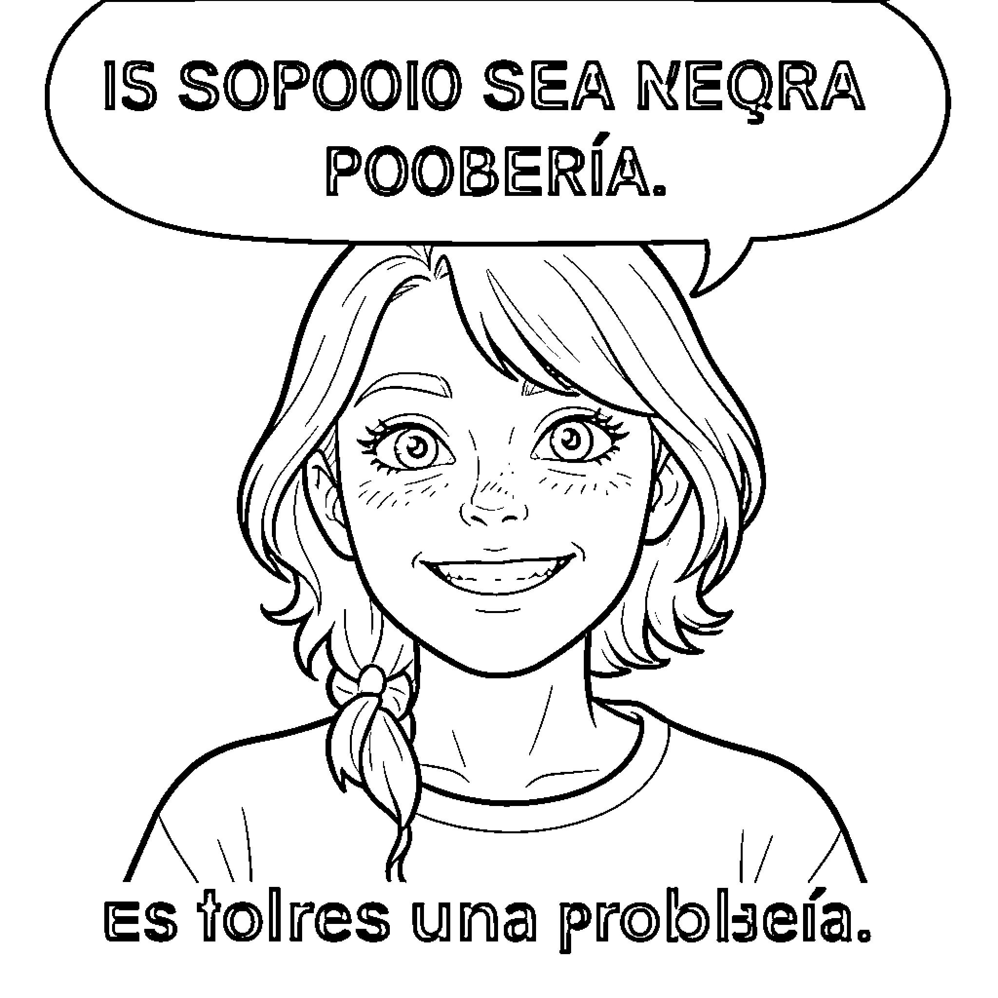 No Llores: Girl's Humorous Outlook on Life Coloring Page (free black-and-white line drawing printable PDF for all, from beginners to advanced learners, including children, teens, adults, and seniors)