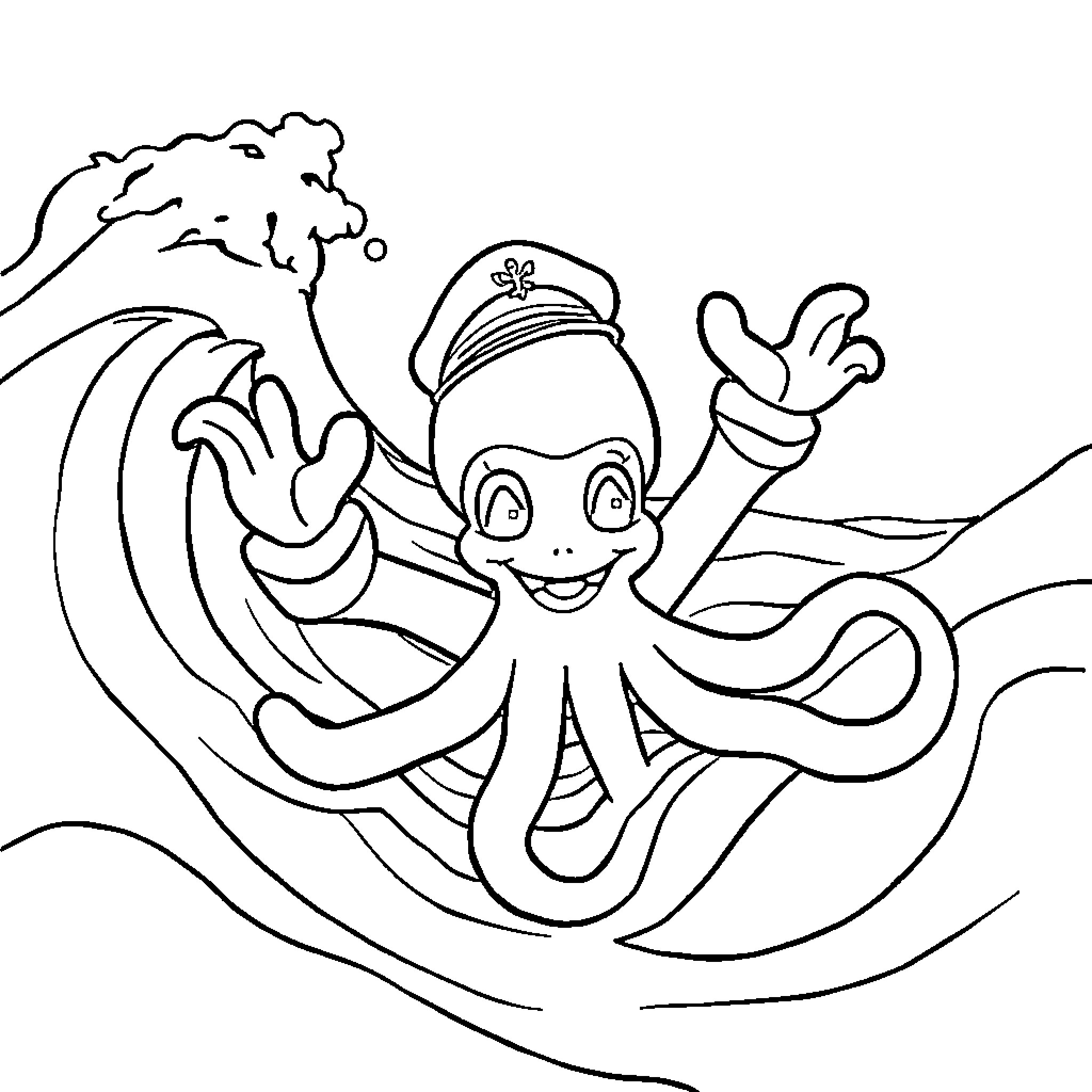 Squid Game Guard Octopus in Animated Style Coloring Page (free black-and-white line drawing printable PDF for all, from beginners to advanced learners, including children, teens, adults, and seniors)