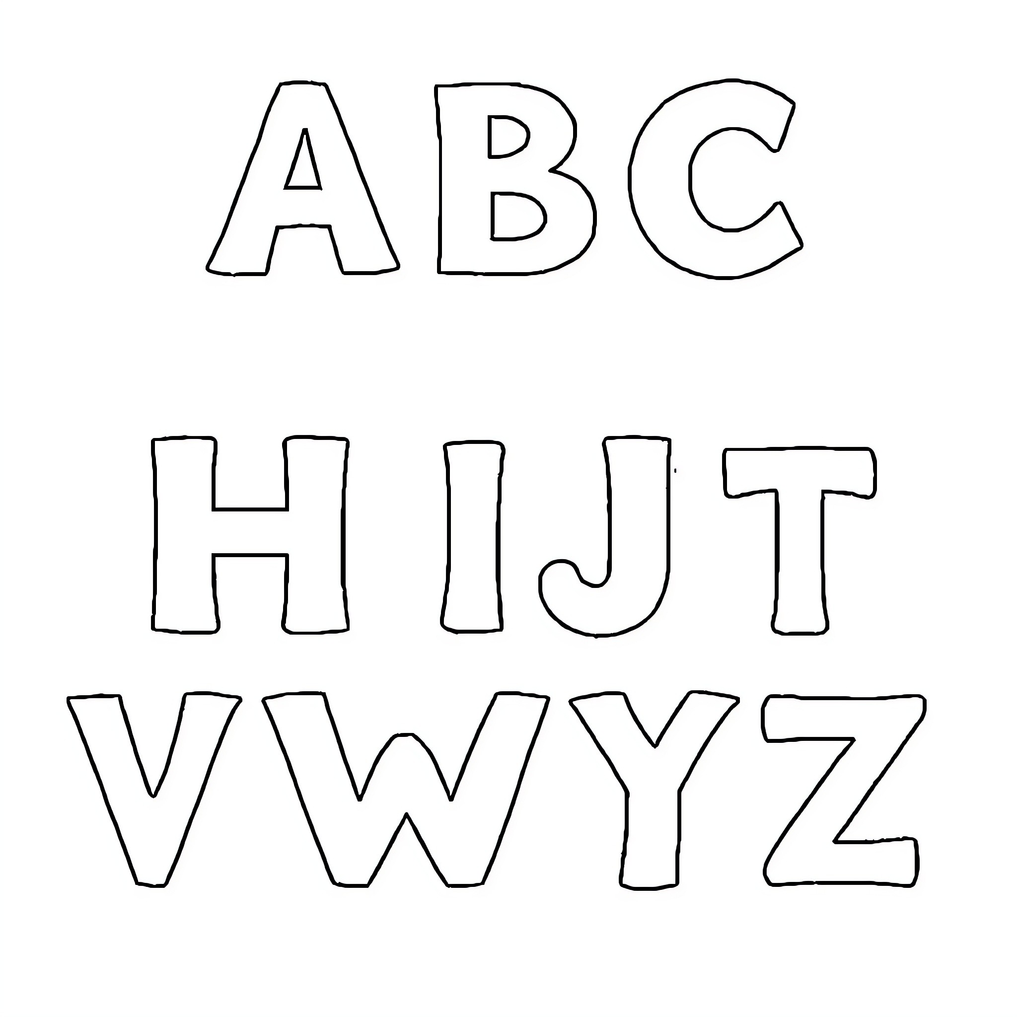 Alphabet letter shapes in simple outline style Coloring Page (free black-and-white line drawing printable PDF for all, from beginners to advanced learners, including children, teens, adults, and seniors)