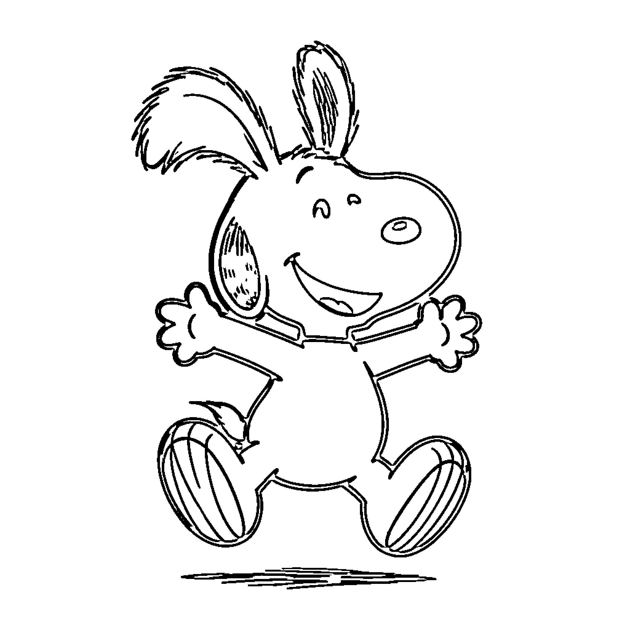 Snoopy character in a playful pose Coloring Page (free black-and-white line drawing printable PDF for all, from beginners to advanced learners, including children, teens, adults, and seniors)