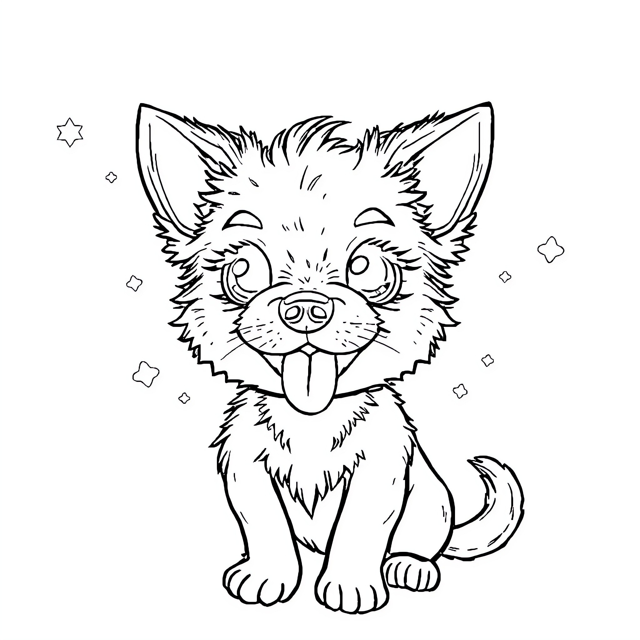 Bluey playing in a whimsical scene Coloring Page (free black-and-white line drawing printable PDF for all, from beginners to advanced learners, including children, teens, adults, and seniors)