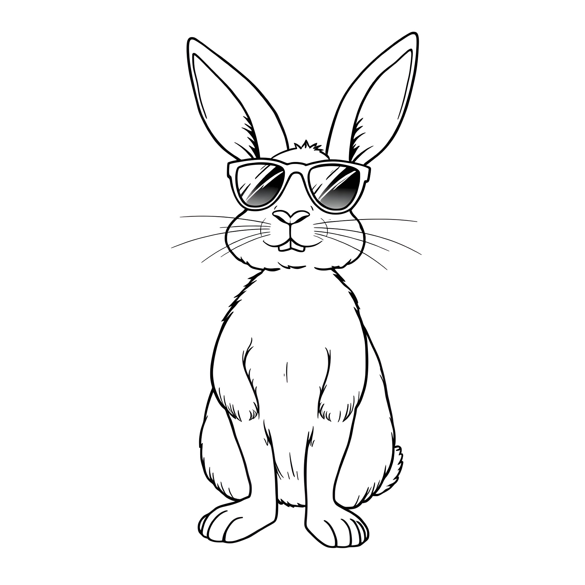 Rabbit with Sunglasses Sitting Stylishly Coloring Page (free black-and-white line drawing printable PDF for all, from beginners to advanced learners, including children, teens, adults, and seniors)