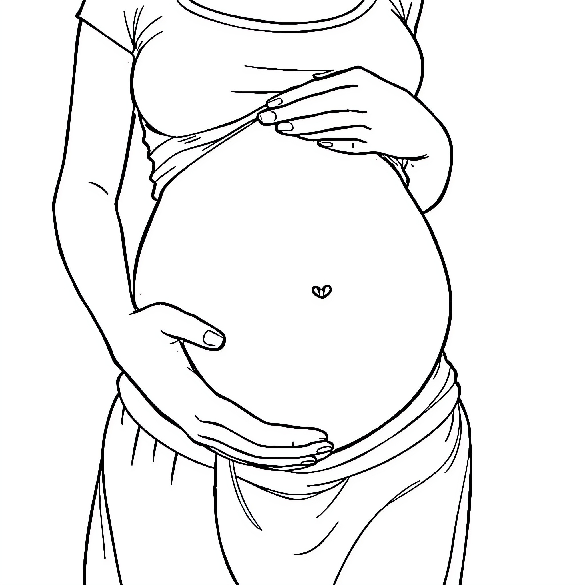 Mother cradling her growing baby bump Coloring Page (free black-and-white line drawing printable PDF for all, from beginners to advanced learners, including children, teens, adults, and seniors)