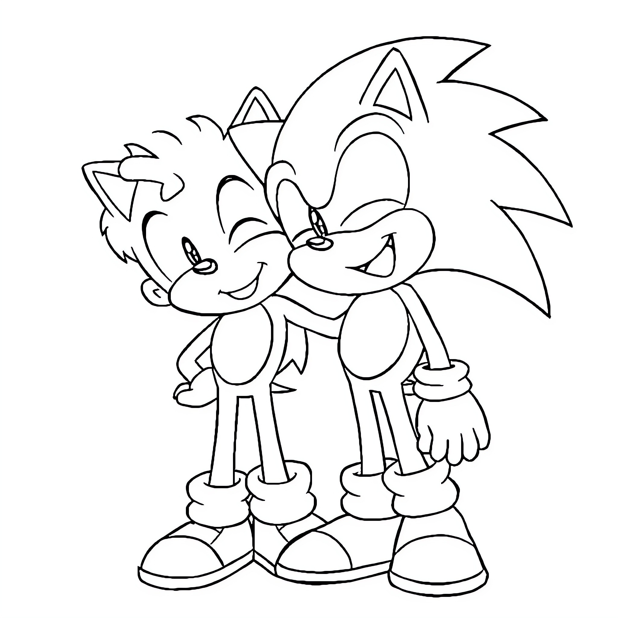 Sonic characters in playful poses Coloring Page (free black-and-white line drawing printable PDF for all, from beginners to advanced learners, including children, teens, adults, and seniors)