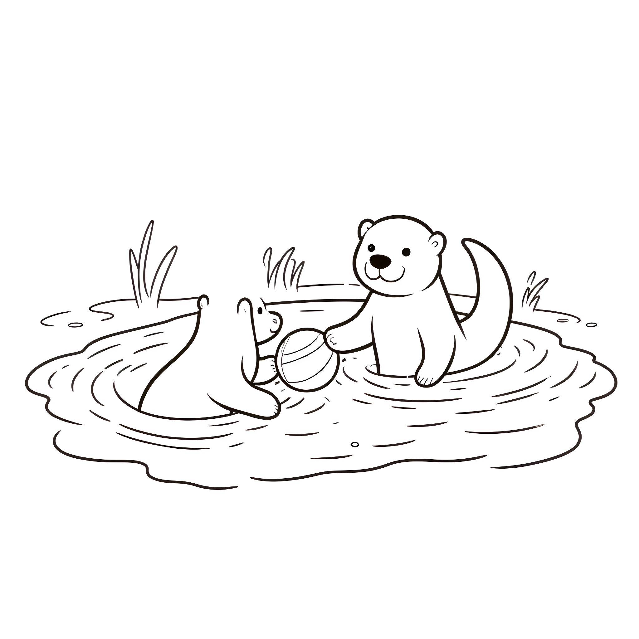 Otter playing joyfully in the pond Coloring Page (free black-and-white line drawing printable PDF for all, from beginners to advanced learners, including children, teens, adults, and seniors)