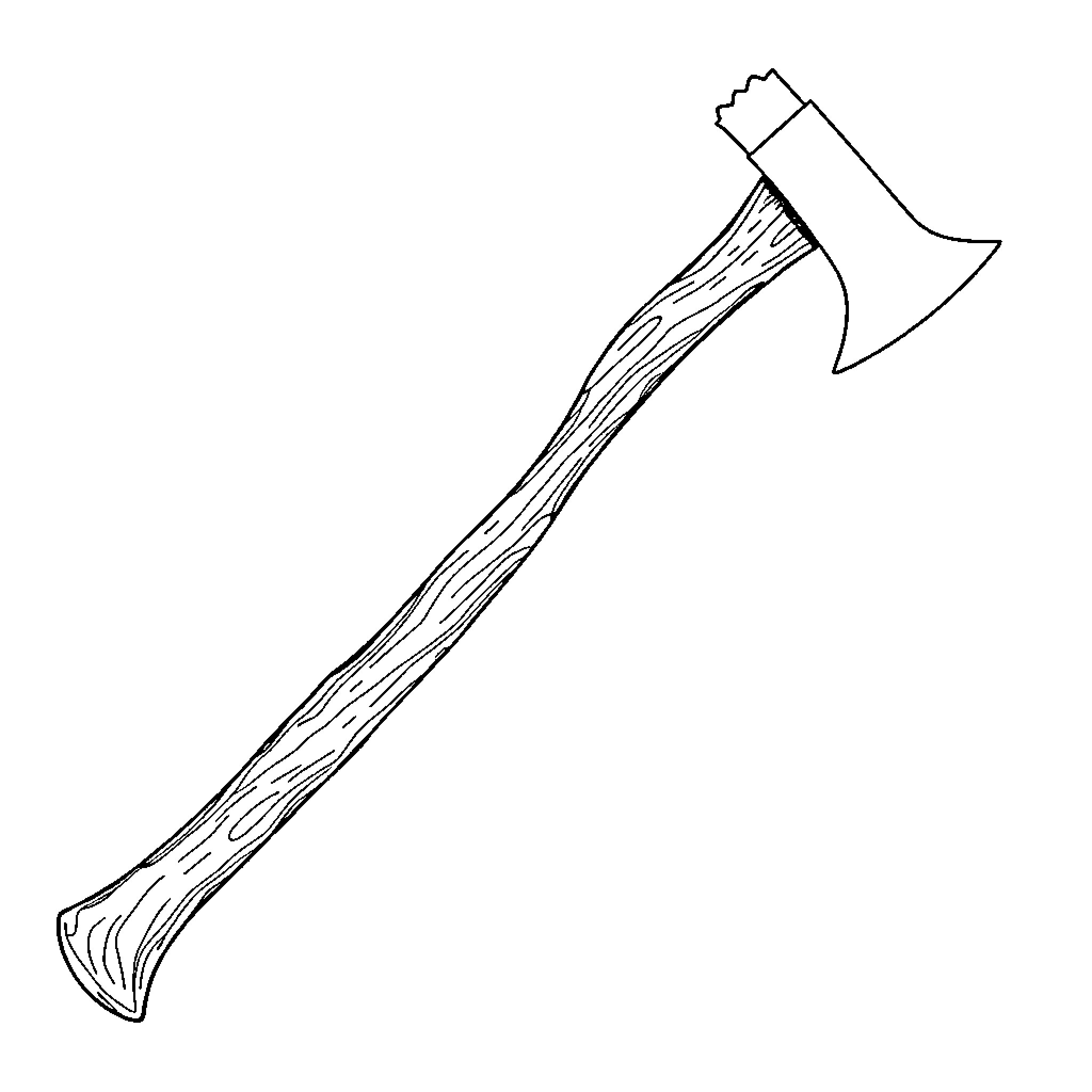Tomahawk axe with wooden handle Coloring Page (free black-and-white line drawing printable PDF for all, from beginners to advanced learners, including children, teens, adults, and seniors)