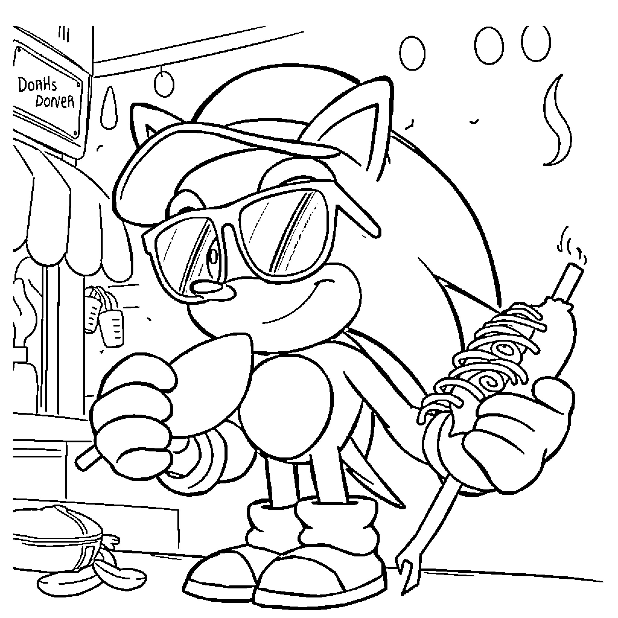 Sonic's Mechanic Adventure Coloring Page (free black-and-white line drawing printable PDF for all, from beginners to advanced learners, including children, teens, adults, and seniors)